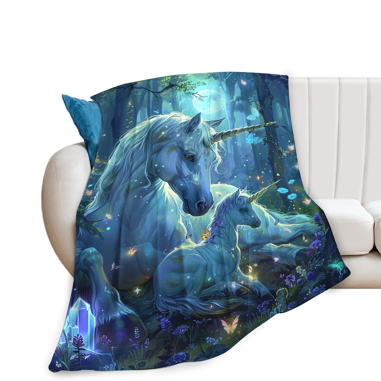 Unicorn Throw Blanket - Soft, Warm & Cozy Fleece for Couch, Sofa, Bed - 50"x40" White Horse Blanket for Girls, Women, Men, Boys