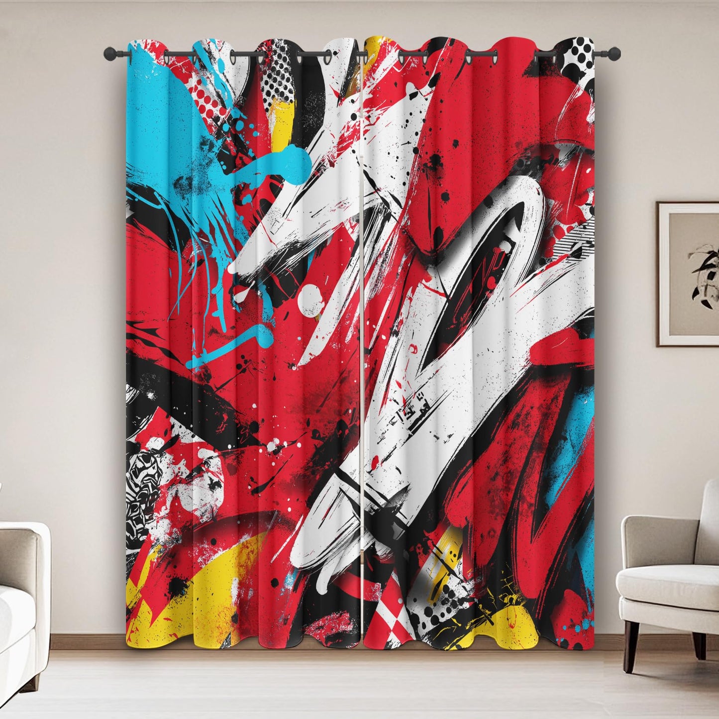 Abstract Colorful Curtains for Living Room Black White