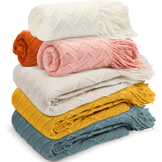 Buryeah 6 Pack Boho Knitted Throw Blankets with Tassels 50x60 Soft Warm Throws Bulk for Wedding Guests Housewarming Employee Teacher Appreciation Gifts Cozy Farmhouse Home Decor (Multicolor)