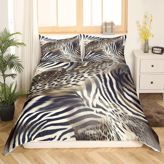Feelyou Leopard Pattern Duvet Cover Animal Print Cheetah King Bedding Set for Kids Man and Woman Luxury Comforter Cover Golden Bedspread Cover Decor Bedroom Collection 3Pcs King Size