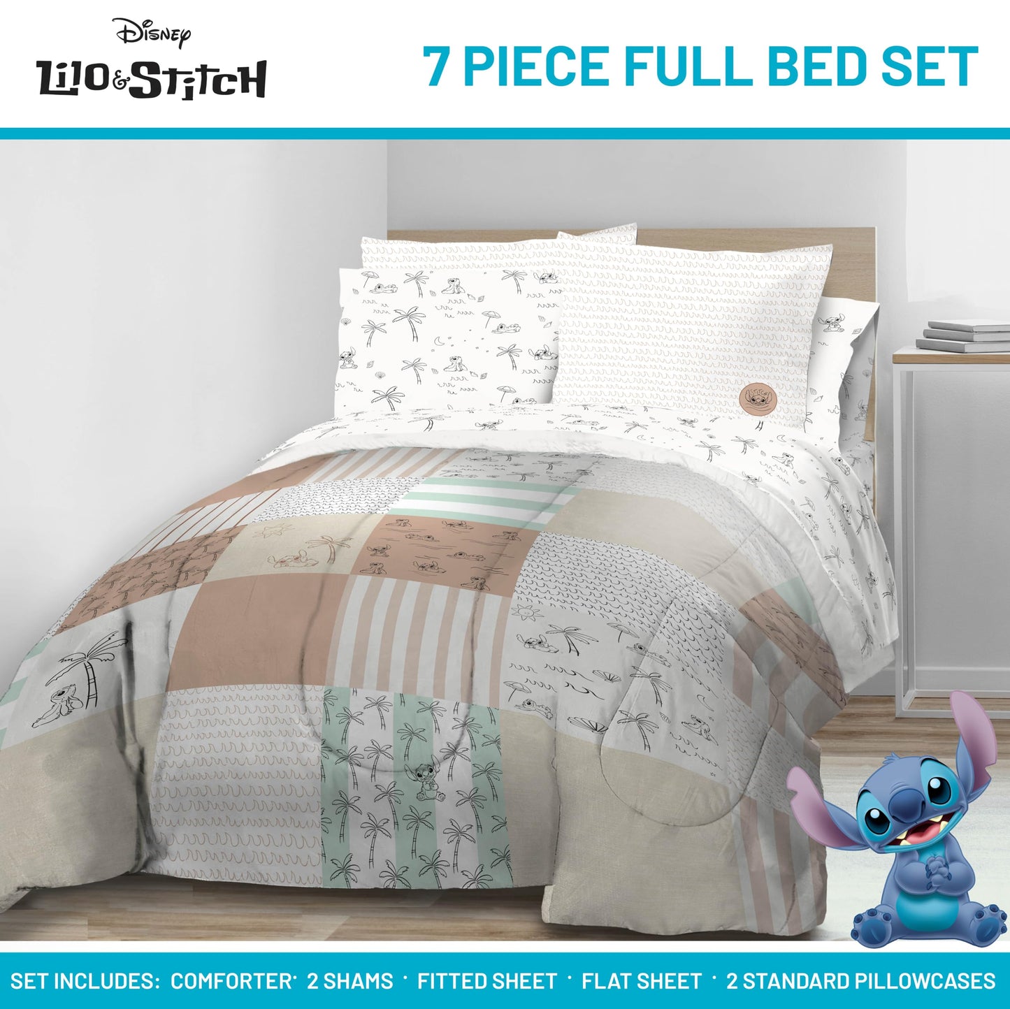 Jay Franco Kids Comforter Set Includes Sheets and Pillow Covers - Soft and Cozy Bed Set for Stylish Room Decor, Official Licensed Bedding, Multi - Lilo and Stitch, 7 Piece Full