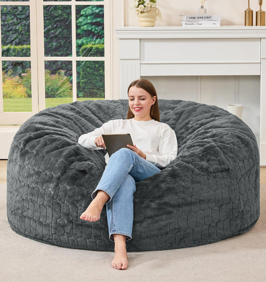 Hobestluk Bean Bag Chairs Adult Bean Bags with Fluffy Cover, Large Beanbag Chair with Filler Giant Bean Bag Chairs for Adults for Living Room, Bedroom (Dark Grey, 5FT - 50” x 50” x 24”)