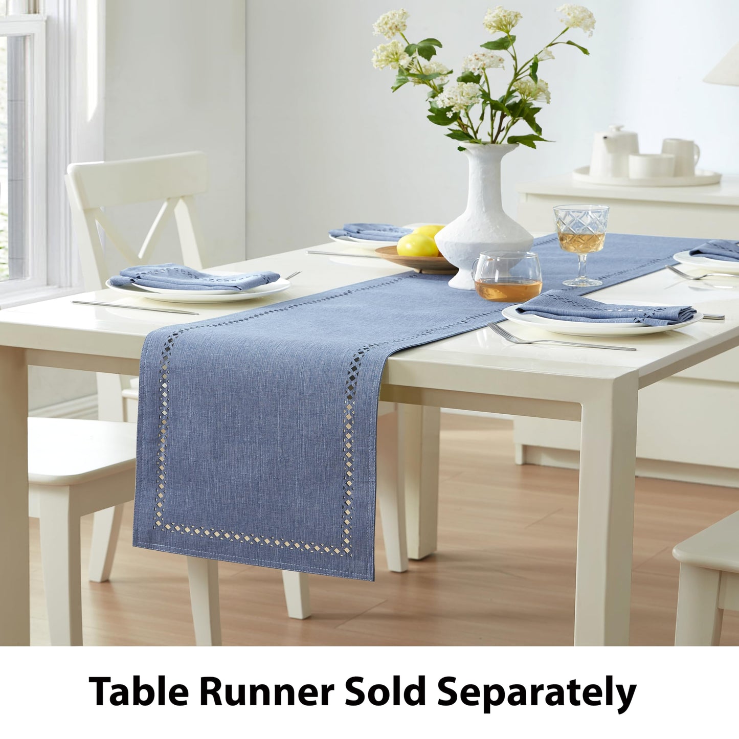 Newbridge Fabric Square Tablecloth, 52 x 52 Inch, Provence Lattice Cutwork Solid Color Textured, Water and Stain Resistant Easy Care Table Cloth for Parties, Wedgewood Blue