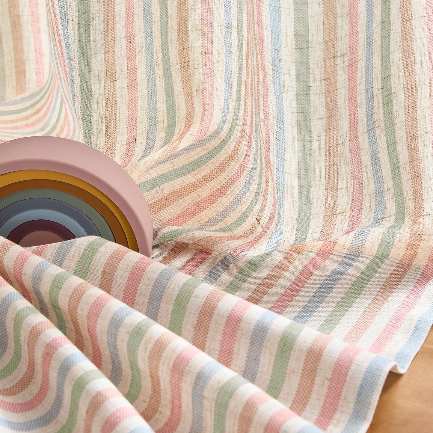 jinchan Linen Curtains for Living Room Candy Striped Curtains 84 inch Length for Baby Girls Kids Room Ticking Stripe Pattern Light Filtering Nursery Drapes Grommet Window Treatments 2 Panels Candy
