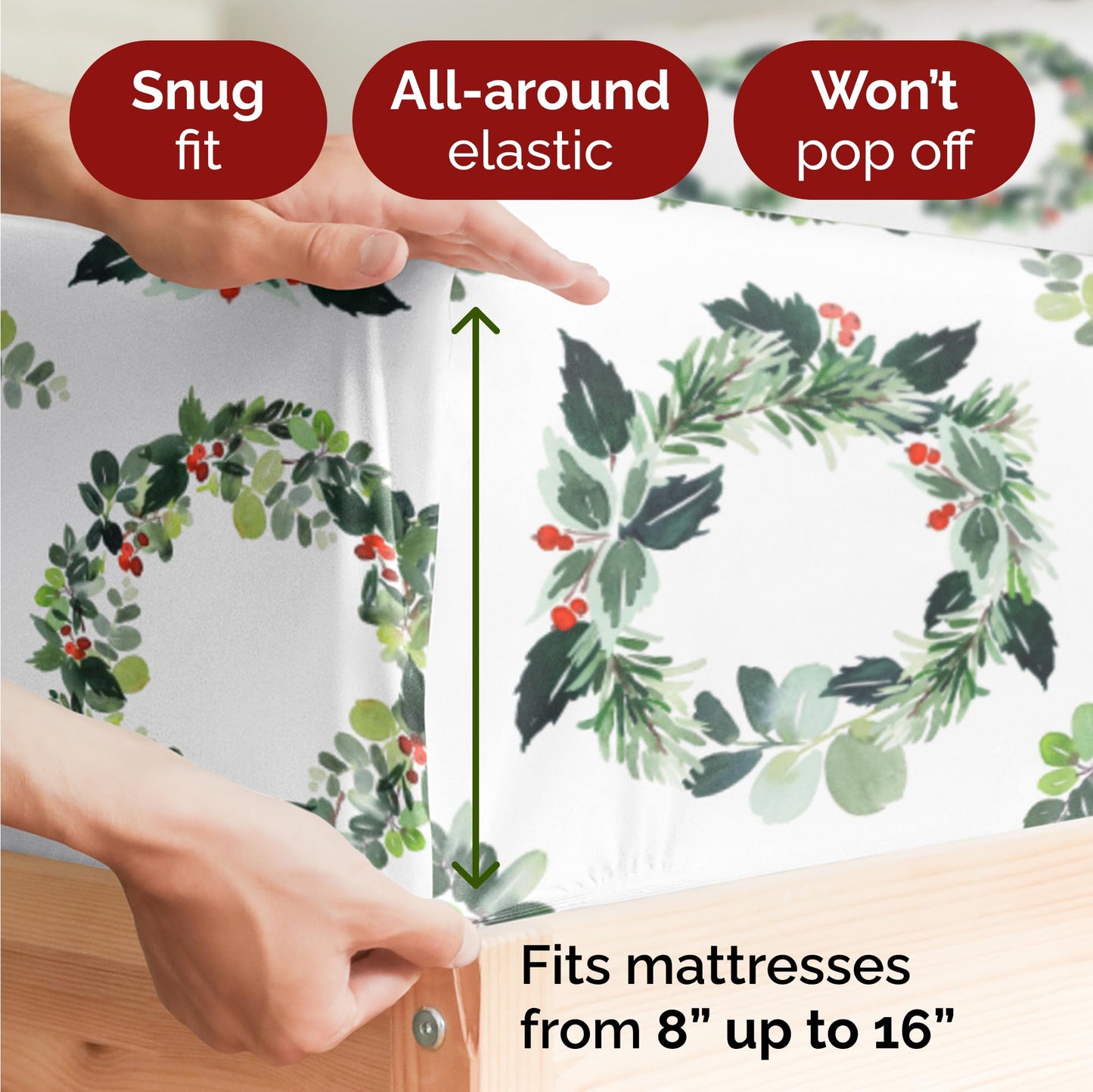 King Christmas Holiday Wreath Sheet Set - Holiday Xmas Pattern Bedding Set - Deep Pockets - Snug Fit - 4 Piece - Wrinkle Free - Cooling Comfy Festive Winter Holiday Sheets for Women, Men, Kids & Teens