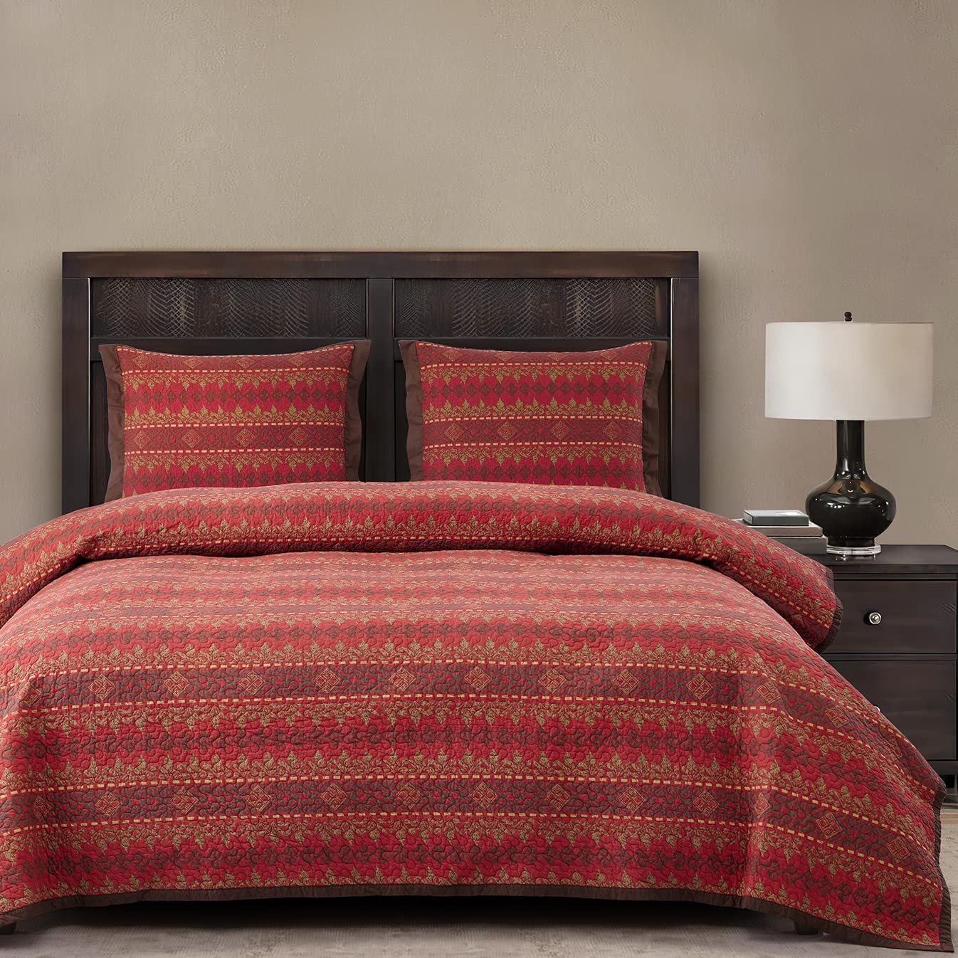 Paseo Road Rushmore 3 Piece Quilt Set with Pillow Shams, Queen Size, Cotton Reversible Luxury Bedding, Southwestern Rustic Style Bed Set, 1 Quilt and 2 Pillowcases
