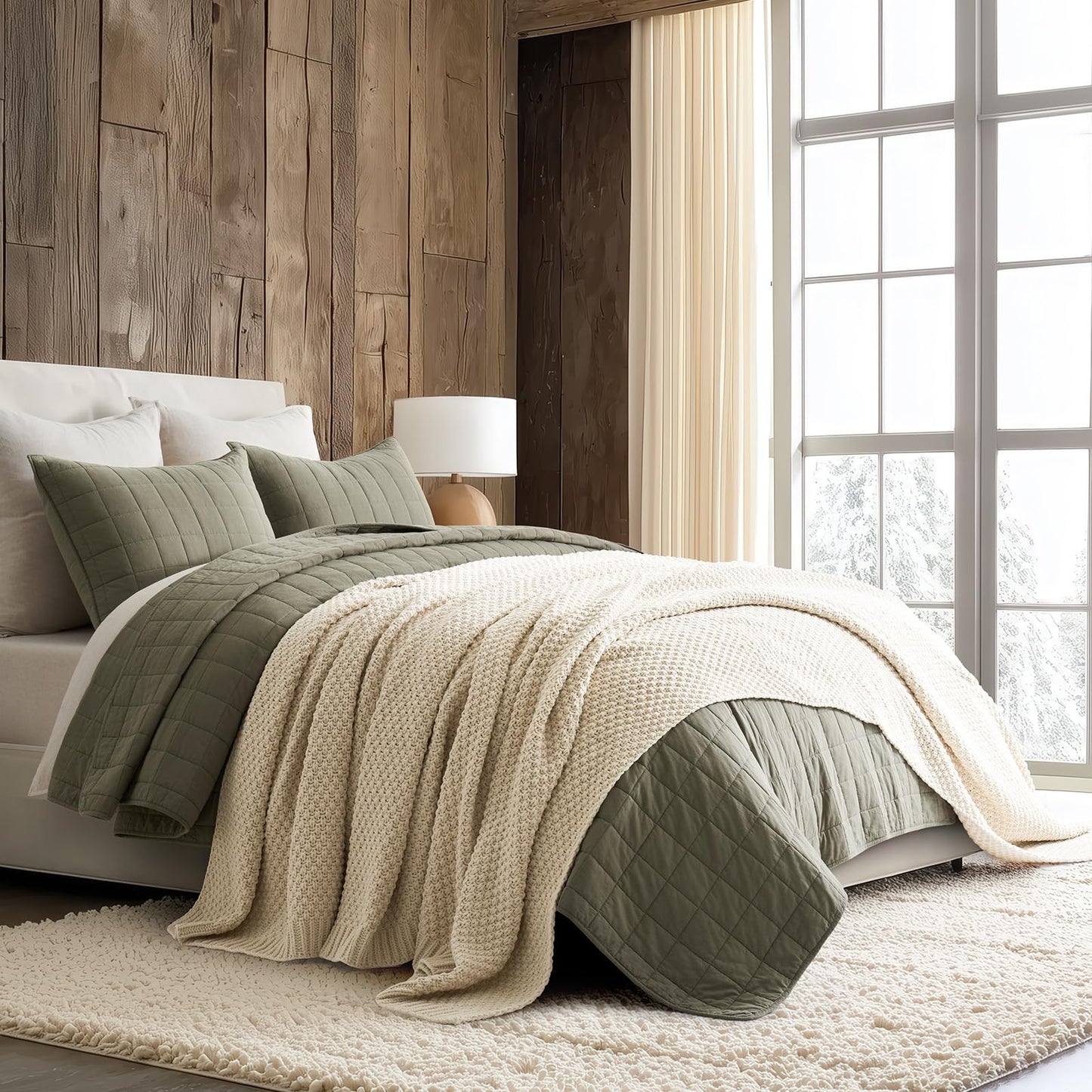EVERGRACEHOME Chunky Chenille Knit Throw Blanket for Couch, Soft Luxurious Oversized Queen Moss Stitch Blanket for Bed, Cozy Farmhouse Knitted Throw for Sofa, Beige, 90" x 90"