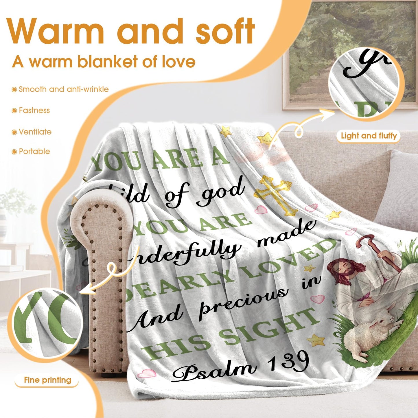 Hohoto Baptism Gifts for Women Girl, I AM a Child of God Throw Blanket for Kids Teenagers, Christian Religious Birthday Catholic Spiritual Present for Bedroom Decor 50"x60"