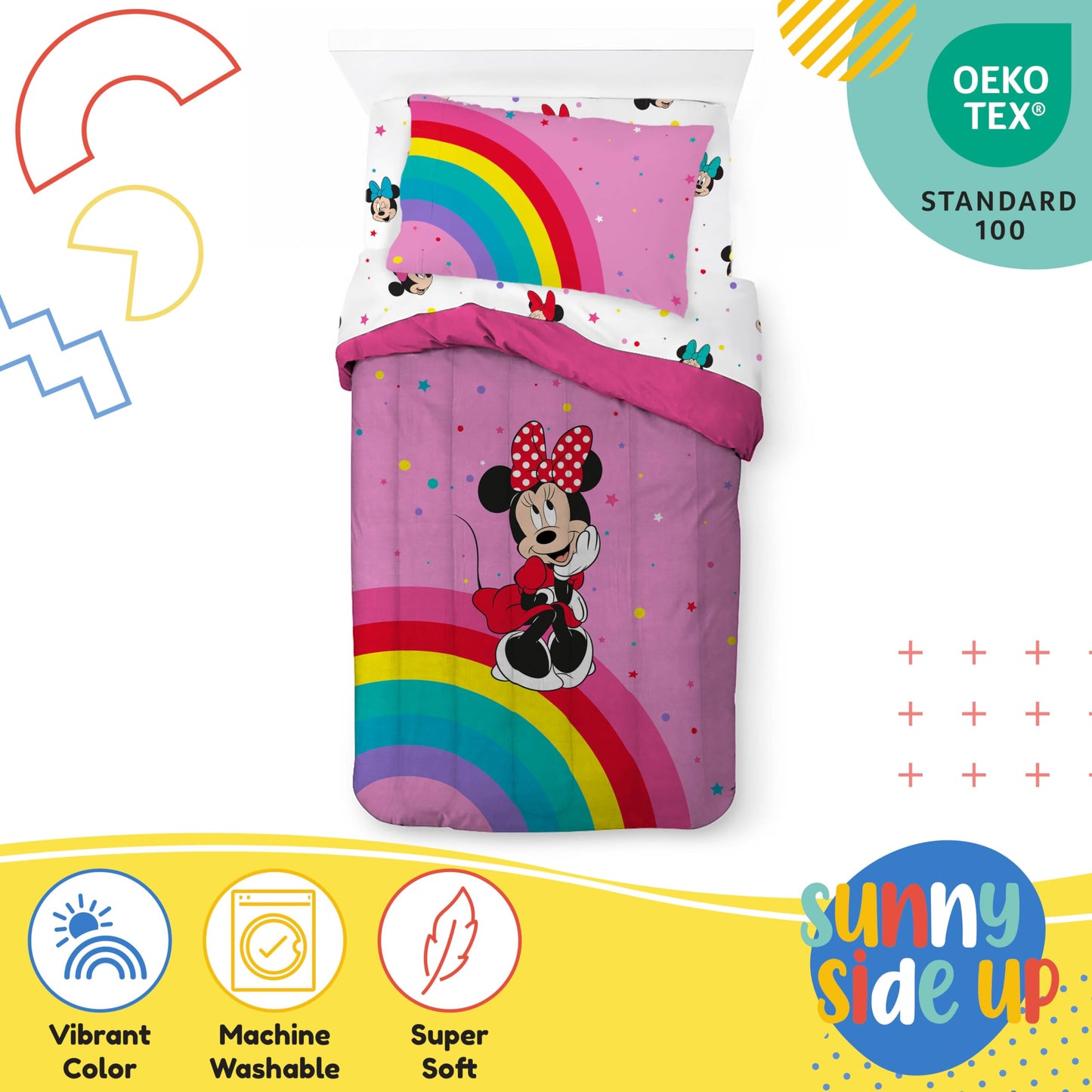 Disney Minnie Mouse Kids Comforter Set Twin - 5 Piece Girls Bed in a Bag, Reversible Comforter, Sheets, Pillowcase & Sham - Super Soft Machine Washable Fade Resistant Microfiber, Oeko-TEX Certified
