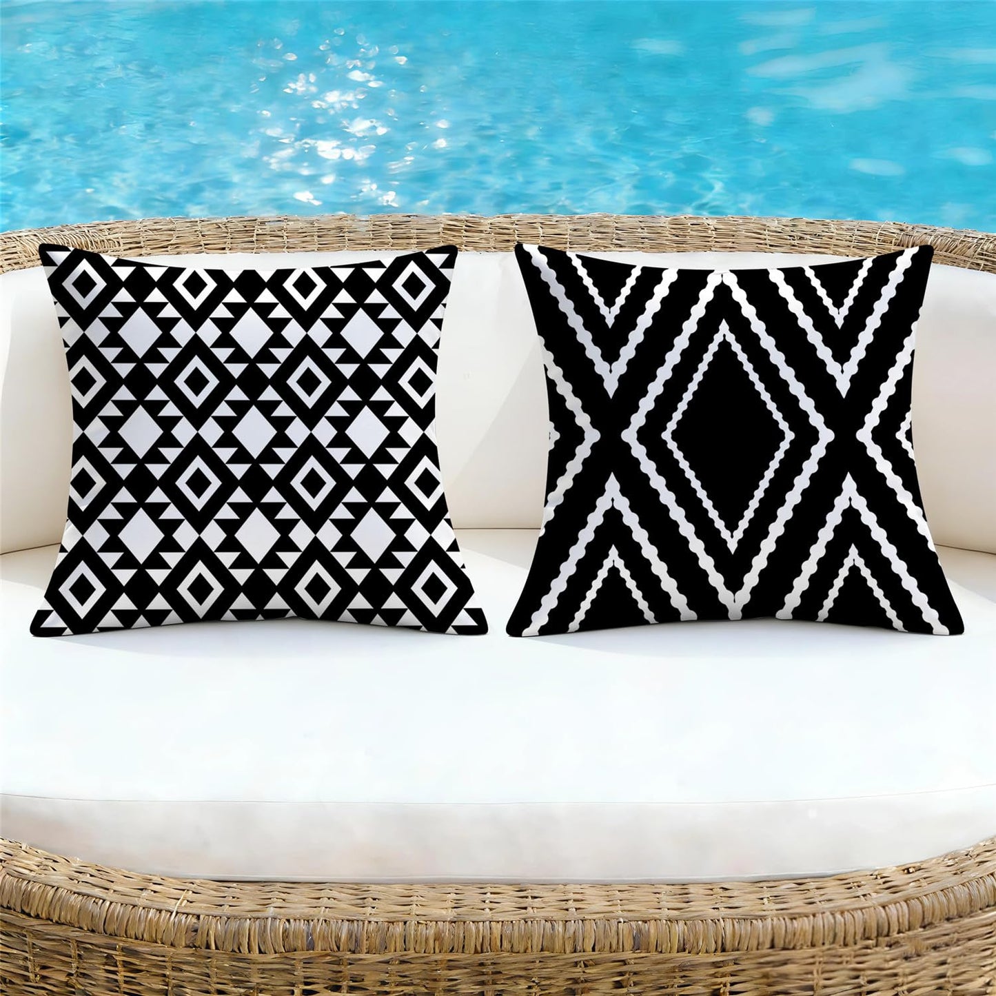 NIGHTWISH Outdoor Waterproof Pillow Covers 18x18 Set of 4 Black and White Modern Geometry Decorative Outdoor Throw Pillows Boho Cushion Cases for Patio Furniture Bench Couch Sunbrella