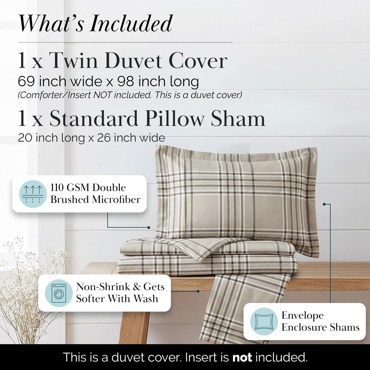 Southshore Fine Living, Inc. Cal King Plaid Duvet Cover Set – Oversized, Hotel Quality, Easy Care, Pet Hair Resistant, Checkered California King Duvet Cover and 2 Pillow Shams – Vilano Plaid Mocha