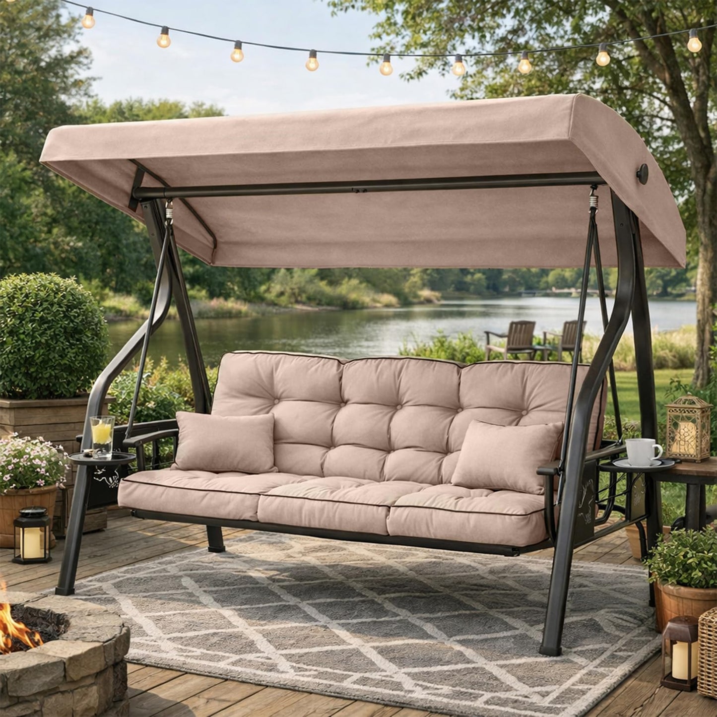 Kerkrot Porch Swing Cushions, Waterproof & Fade Resistant Outdoor Swing Cushion 55 Inch, Swing Cushions 3 Seater Replacement for Outdoor Furniture, Patio, Garden (Khaki, 55 x 40 inch)