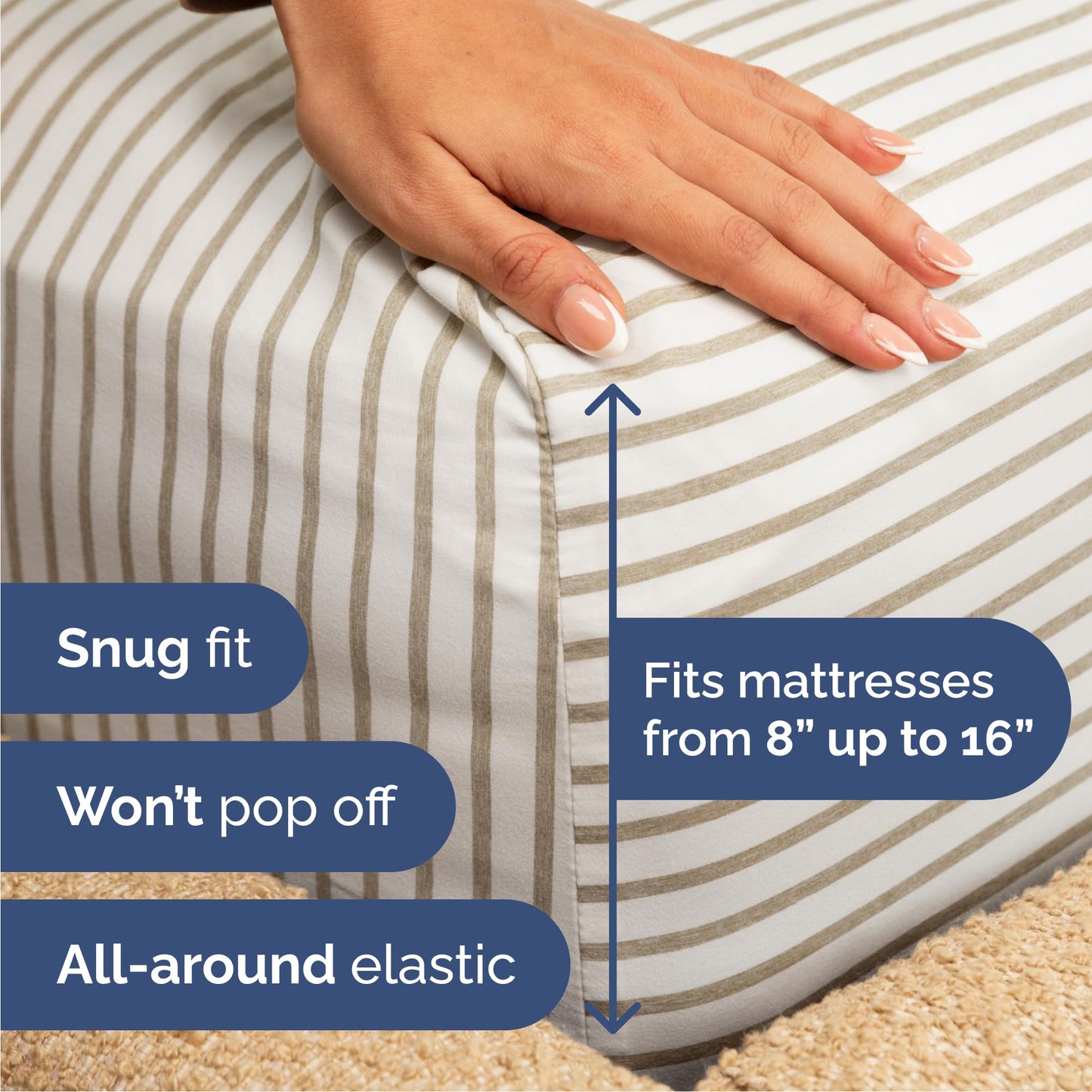 Queen Size 4 Piece Sheet Set - Comfy Breathable & Cooling Sheets - Hotel Luxury Bed Sheets for Women & Men - Deep Pockets, Easy-Fit, Soft & Wrinkle Free Sheets - Beige Stripes Oeko-Tex Bed Sheet Set