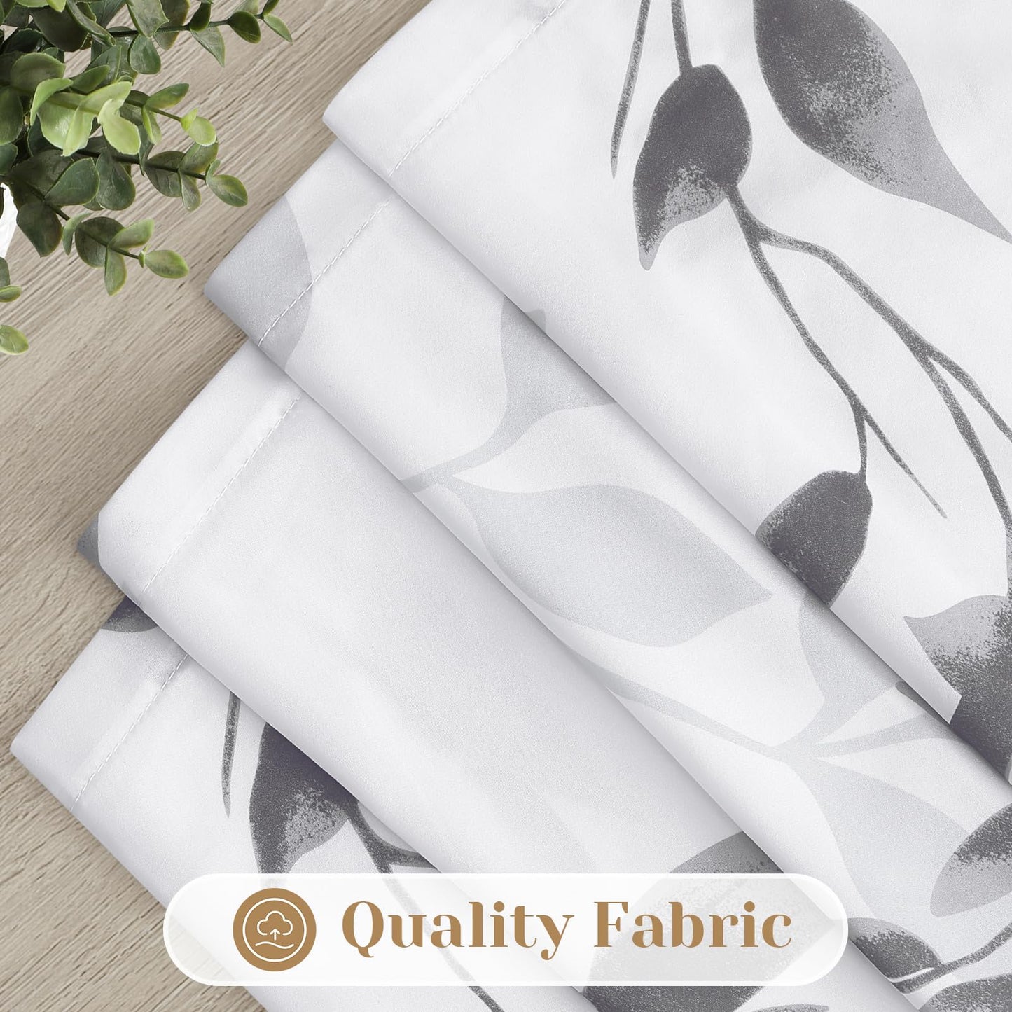 HOMEIDEAS Non-See-Through Light Grey and White Privacy Sheer Curtains 52 X 63 Inch Length 2 Panels, Leaf Floral Printed Light Filtering Semi Sheer Window Curtains Drapes for Bedroom Living Room