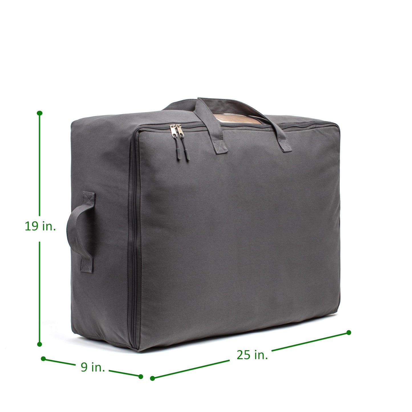 Soft Canvas Storage Bags with Zipper. Thick Breathable, 1pc King/Queen Comforter Organizer. Four Carrying Handles and Window. Large 25x19x9in Bag for Sheets Blankets Bedding Pillows, Clothes (Grey)