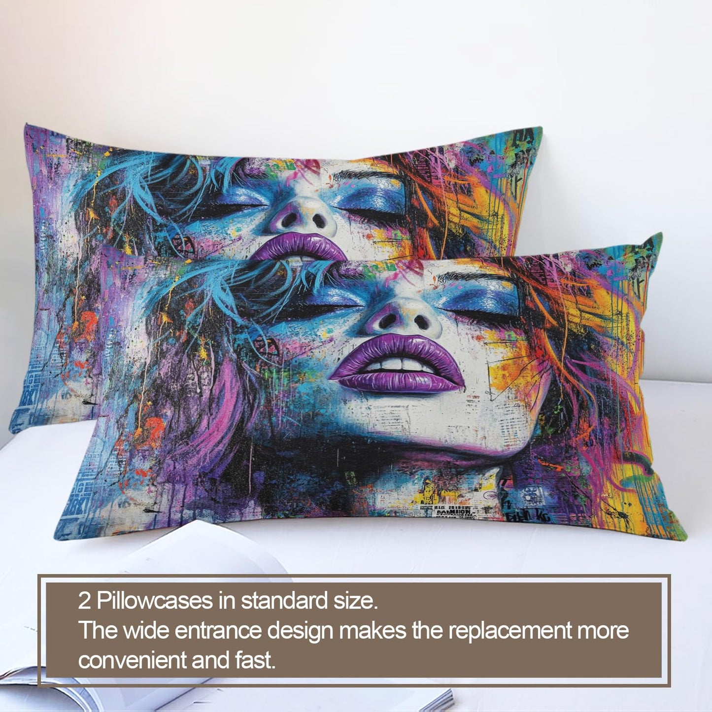 PAISUOQ Graffiti Duvet Cover Queen, Fashion Woman Bedding Sets, Street Art Comforter Cover with 2 Pillowcases, 3 Pieces with Zipper & Ties, Dorm Decor & Gifts