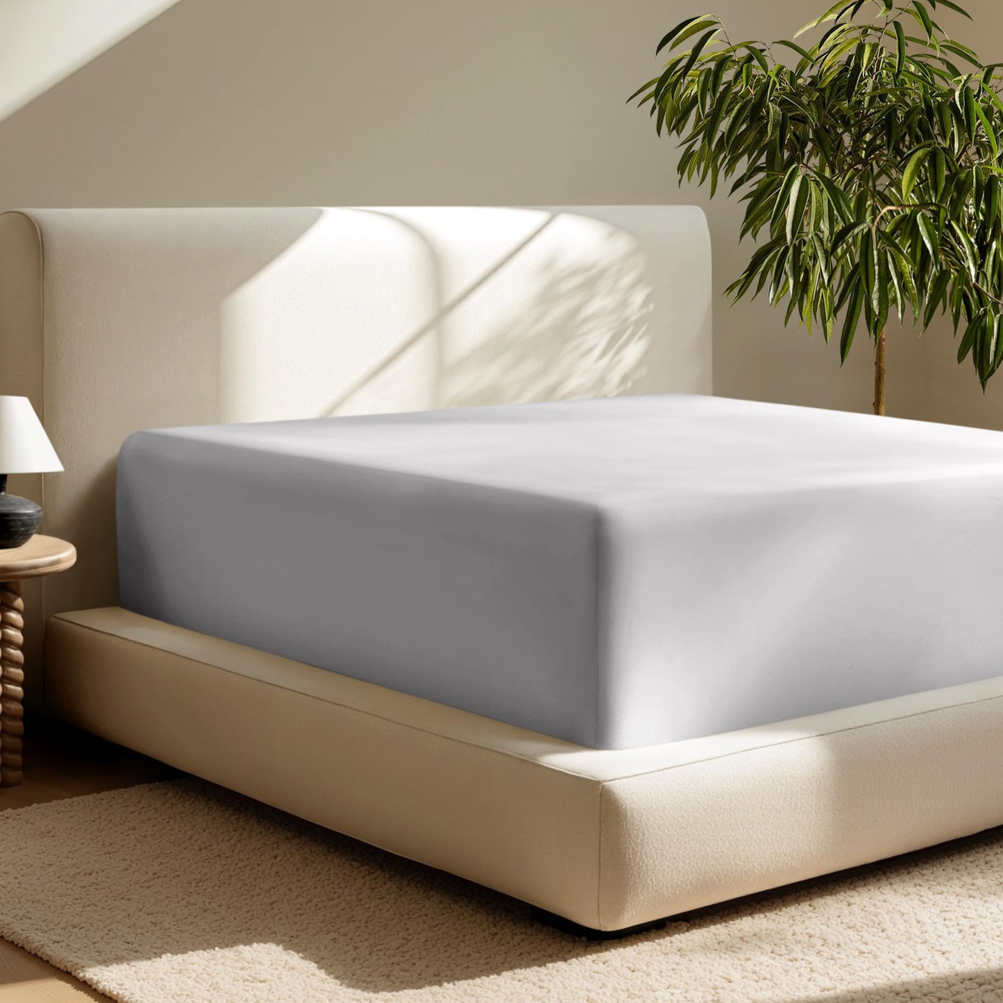 Bare Home Full Fitted Sheet - Extra Deep Pocket Fitted Sheet - Premium 1800 Microfiber - Ultra-Soft Wrinkle Free - Full Deep Pocket Bottom Sheets (Full - 11" to 22" Pocket, Light Grey)