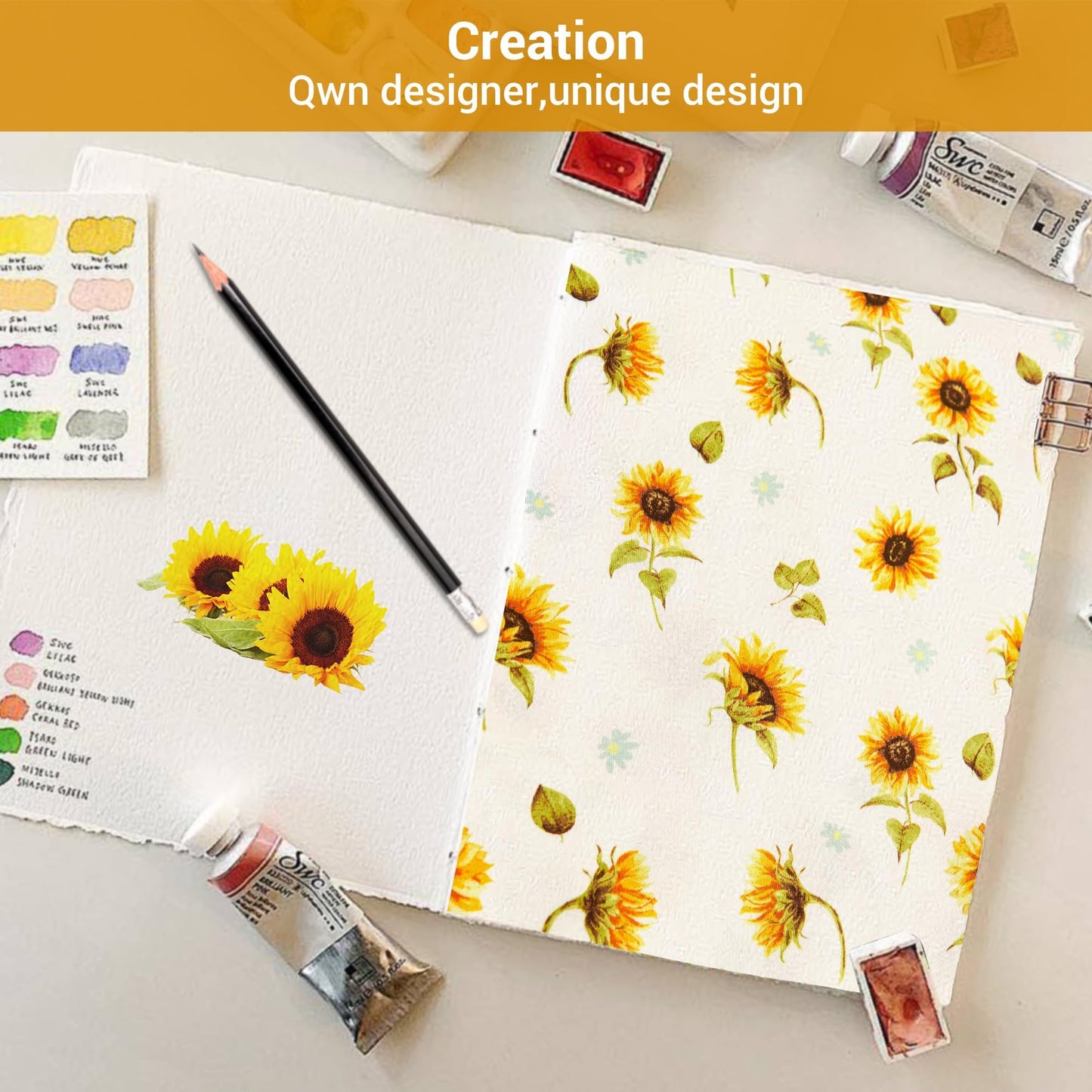 Softan Yellow Floral Sheet Set King, Sunflower Printed Bed Sheets King, Brushed Microfiber Fitted Sheet with 15" Deep Pocket & Non-Slip Straps, Yellow Flower Patterned Sheet & Pillowcase Sets