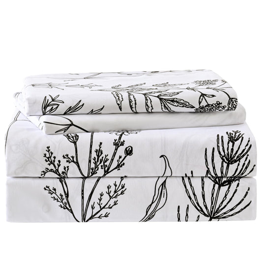 Yibeizi Floral Printed Sheet Set King, Boho Botanical Rustic Pattern Bed Sheets Microfiber Bedding Sheets & Pillowcases Soft 15" Extra Deep Pocket Fitted Bedsheet 4 Piece