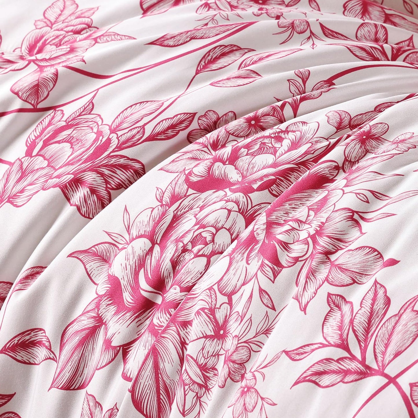 JANZAA King Size Comforter Set - Pink Floral Comforter, 3 Piece Cute Floral Bedding for All Season, 1 Soft Fluffy Breathable Microfiber Comforter Set with 2 Pillow Shams