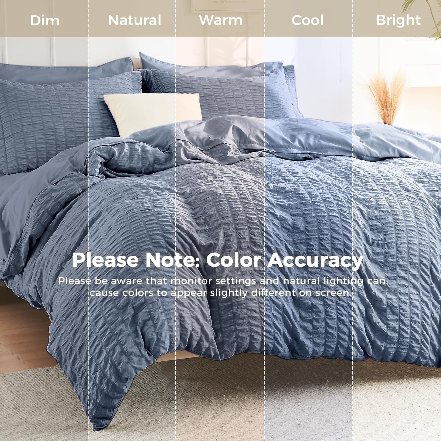 HYMOKEGE Nordic Blue Twin Comforter Set Seersucker 5 Pieces, All Season Luxury Bed in a Bag for Bedroom, Bedding Set with Comforter, Sheets, Pillowcase & Sham