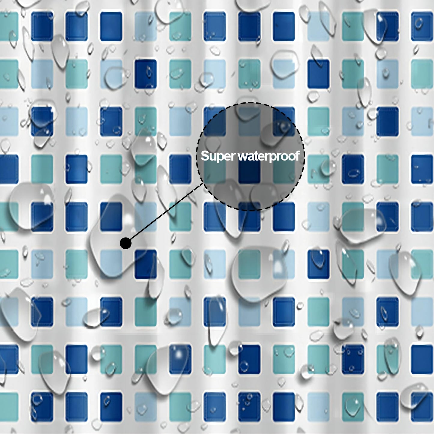 Myratts Plastic Shower Liner - Premium PEVA 4G Shower Curtain Liner with Rustproof Grommets and 3 Weighted Magnets, Waterproof Shower Curtains for Bathroom (Blue-Green Square)