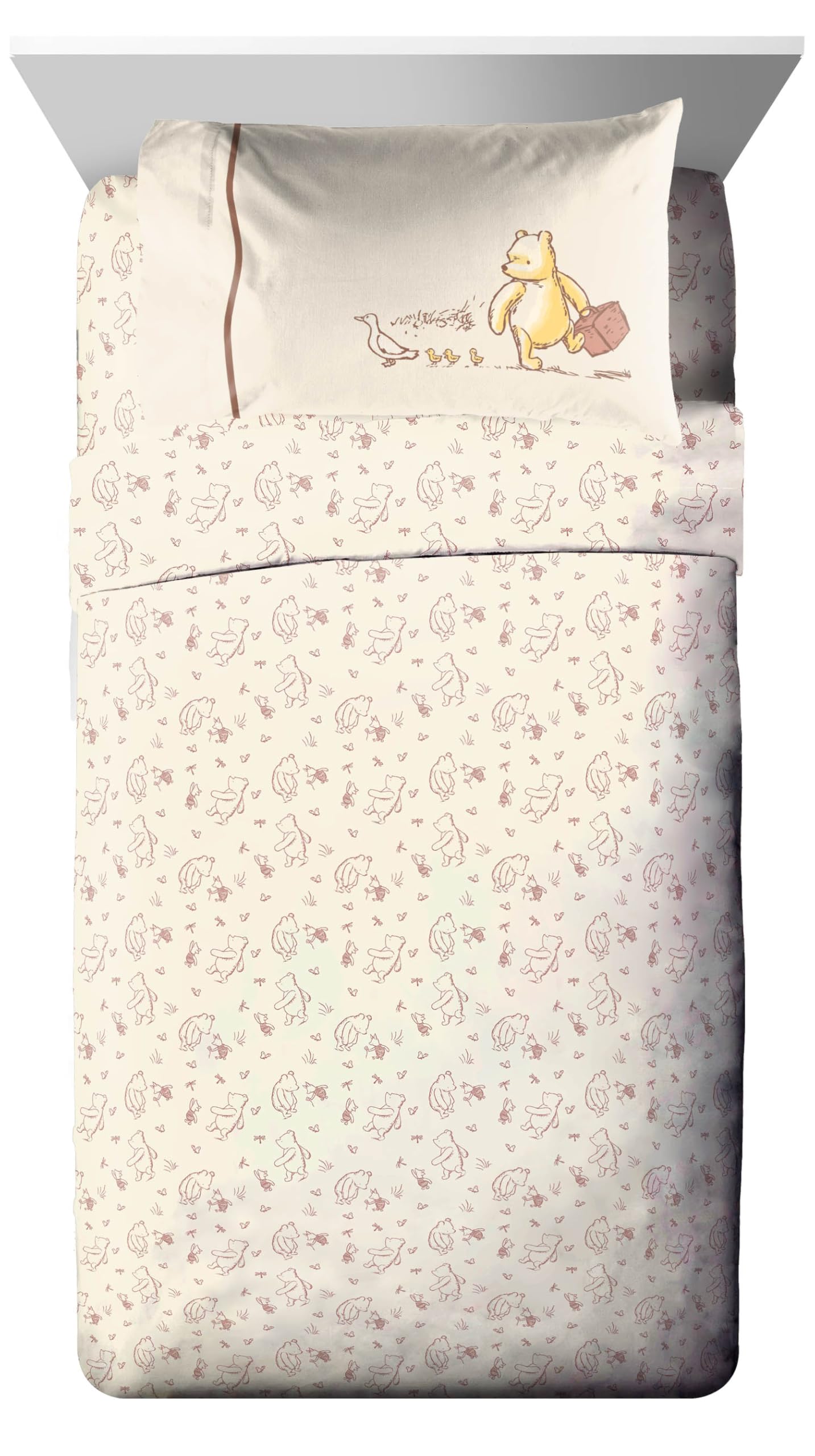 Jay Franco Kids Bed Set, Beige, Winnie The Pooh, 5 Piece Twin