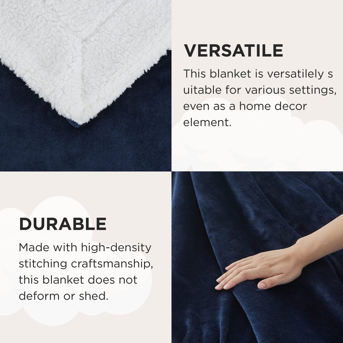 Bedsure Sherpa Fleece Throw Blanket for Couch - Fuzzy Soft Cozy Blanket for Winter, 50x60 Inches, Navy and White