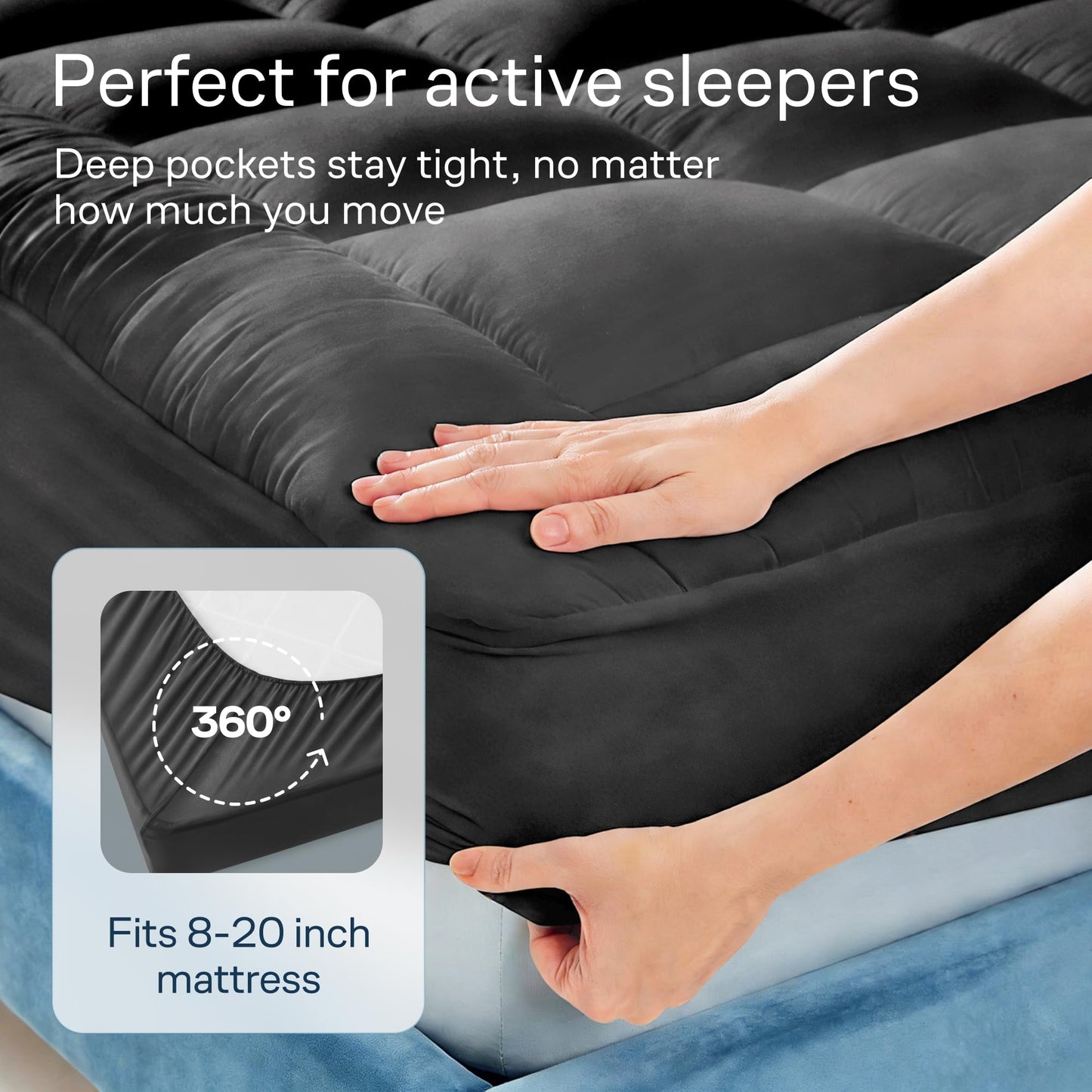 Niagara Sleep Solution Cloud-Like Queen Mattress Topper - 100% Cotton Top Mattress Pad for Back Pain Relief - Breathable & Naturally Cooling for Hot Sleepers, Dark Gray