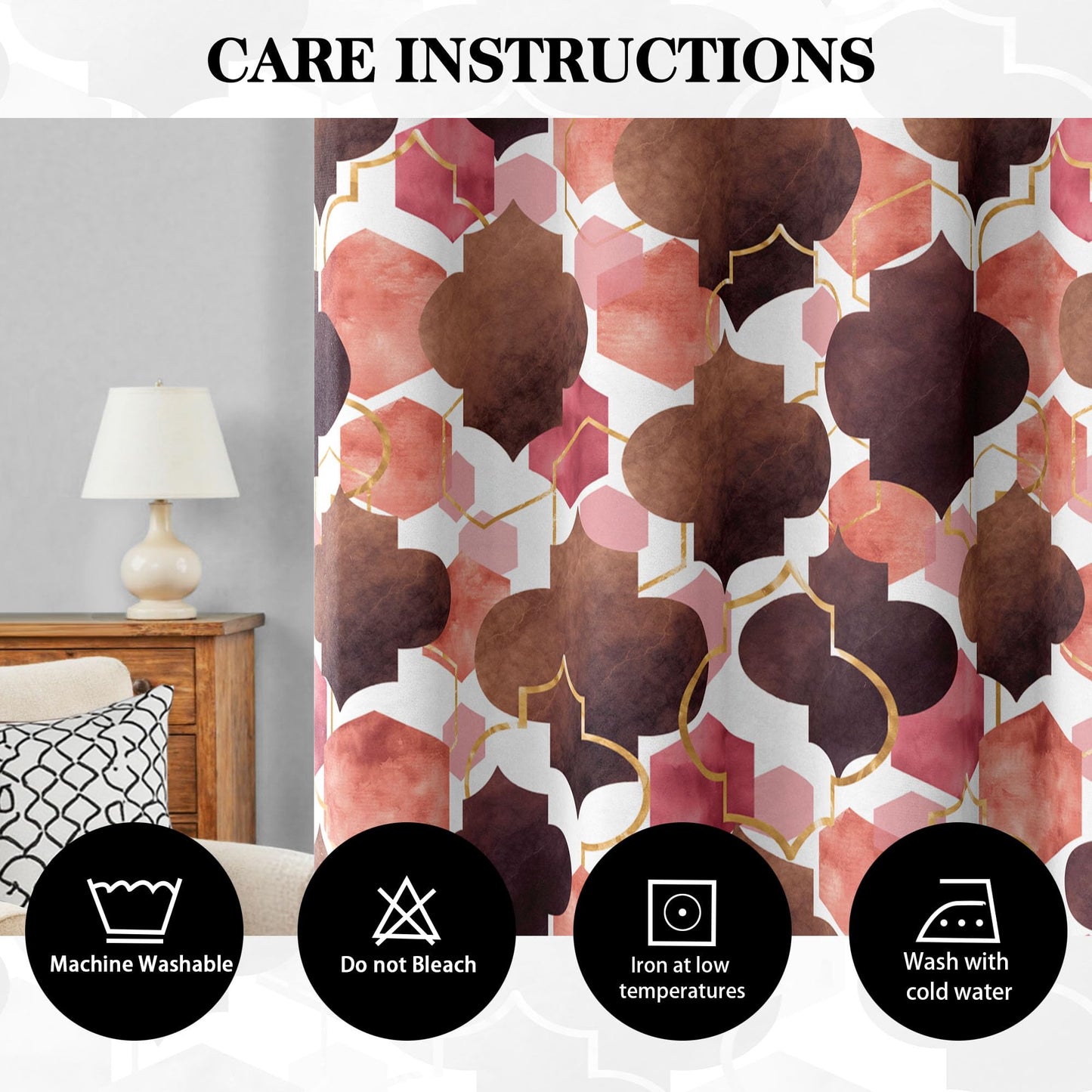Tyrot Moroccan 100% Blackout Curtains for Bedroom Brown Red Abstract Geometric Black Out Curtains 96 inch Long 2 Panels Set Window Drapes Thermal Room Darkening Curtains for Living Room, 52Wx96L
