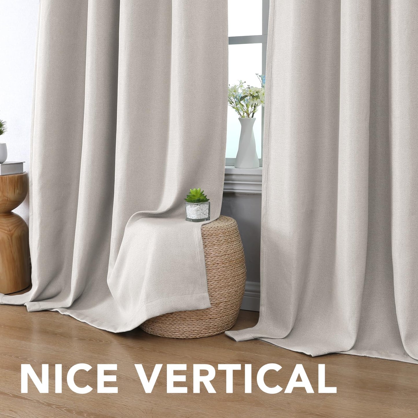 H.Versailtex Ultra Sleep Energy Saving Rich Linen Grommet Window Curtains for Spring Season, Room Darkening Curtain Panel for Bedroom, 52 by 63 Inch- Ivory Single Panel