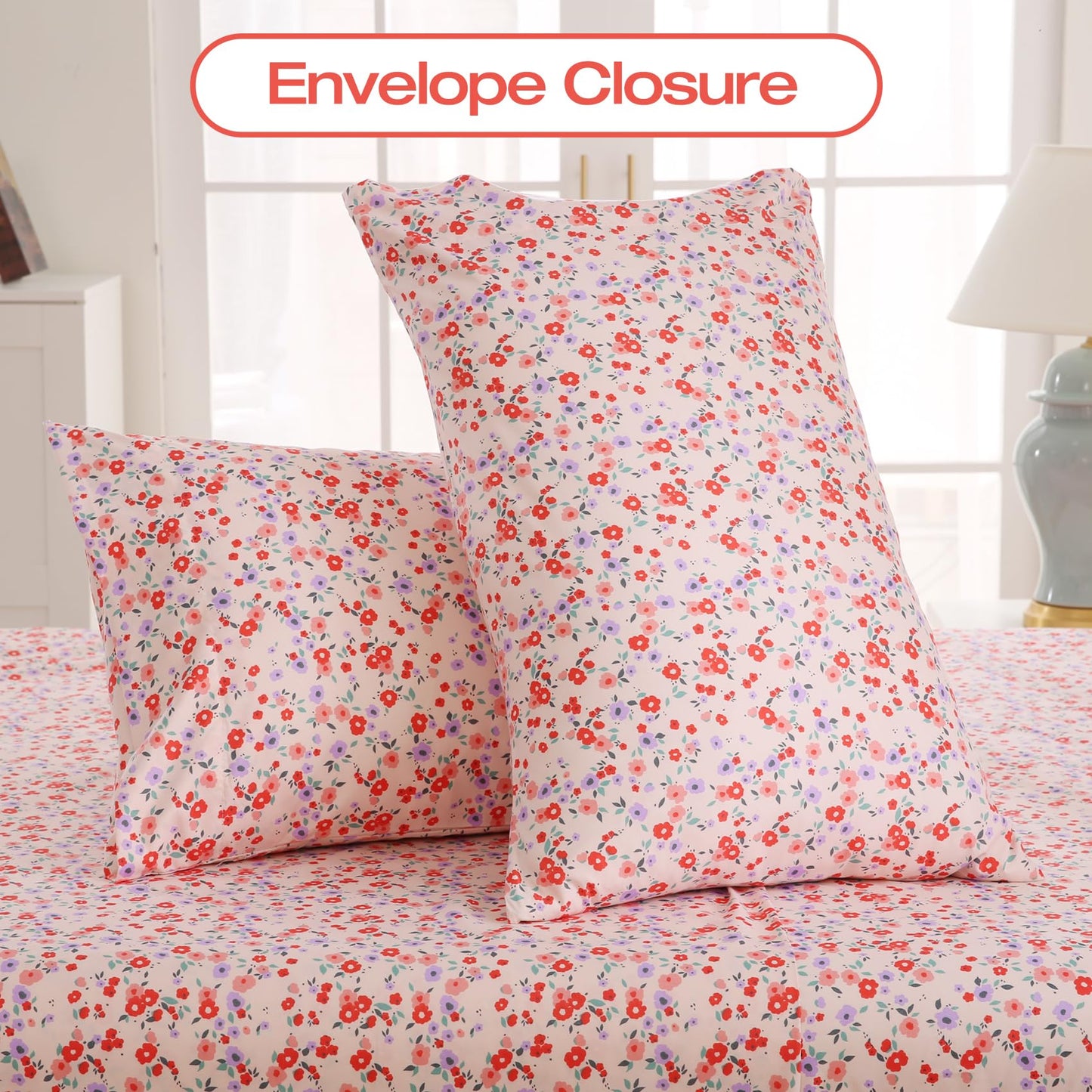 Yibeizi Pink Floral Sheets King Purple Flower Pattern Bed Sheet Set Coquette Vintage Bedding Sheets & Pillowcases Soft Microfiber 15" Extra Deep Pocket Fitted Bedsheet 4 Piece