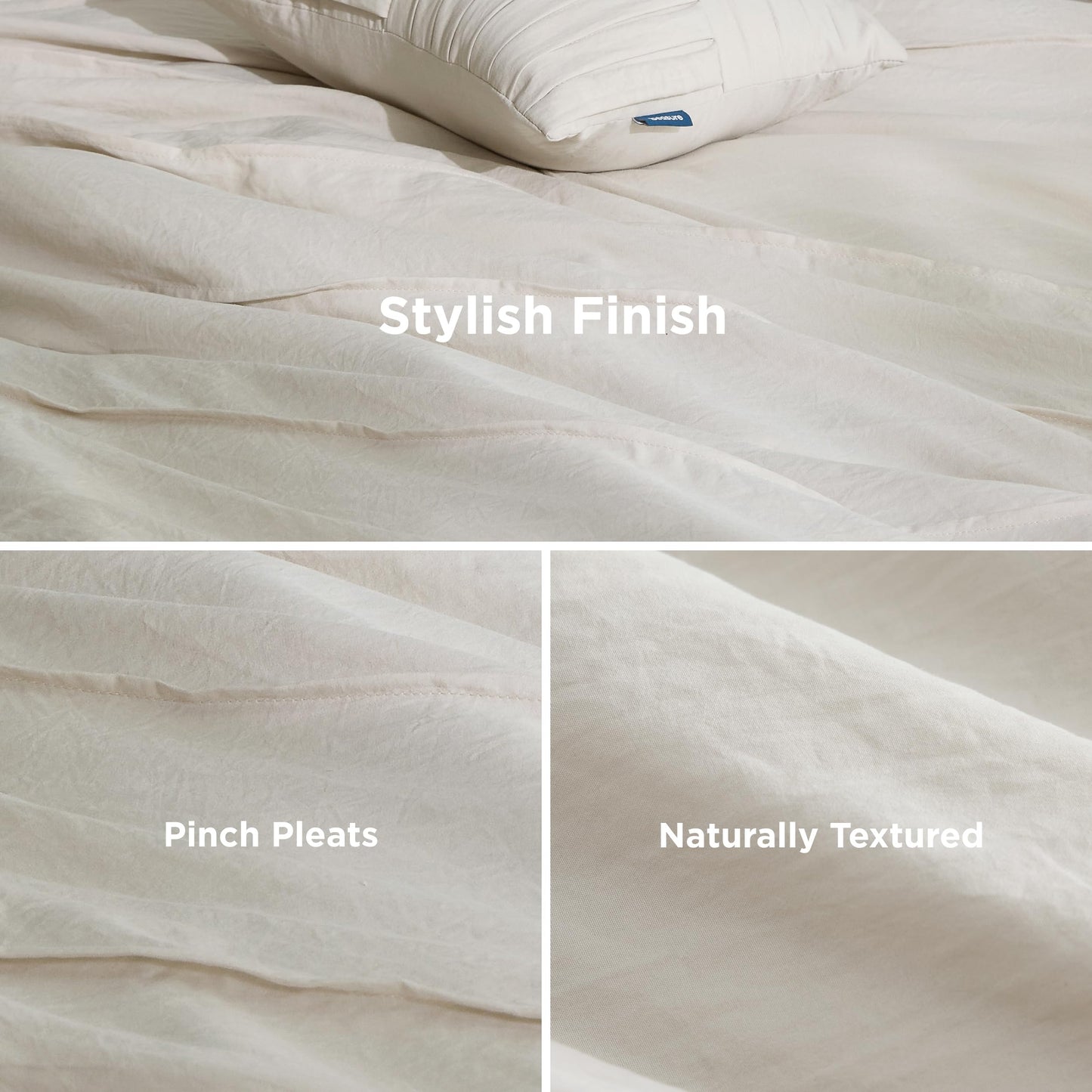 Bedsure Beige Twin XL Comforter Set - 3 Pieces Pinch Pleat Bed Set, Down Alternative Bedding Sets for All Season, 1 Comforter, 1 Pillowcase, 1 Decorative Pillow