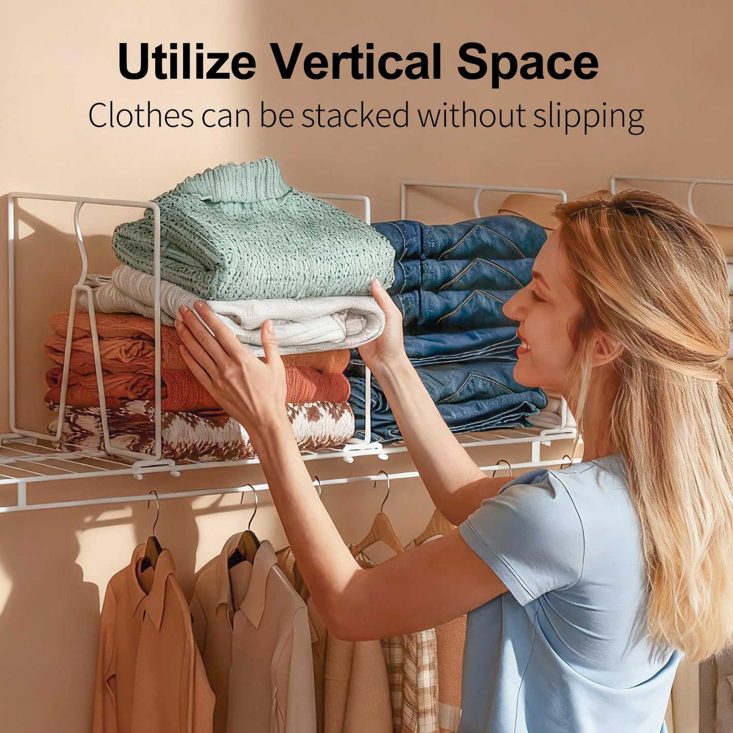 Saccik Wire Shelf Dividers for Closet: Clothes, Purse, Sweater Organizer, Vertical White Metal Rack Separators for Pantry, Bedroom, Kitchen Organization on Shelving (12" D x 10.6" H, 8 Pack)