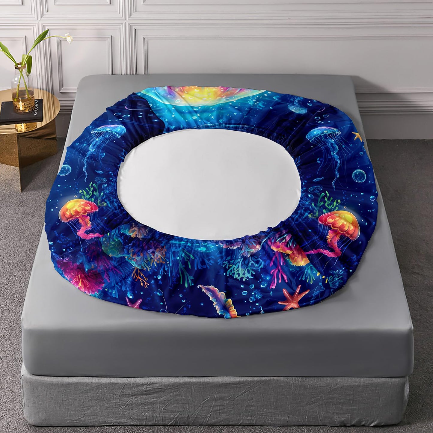 UEVBF Fantasy Jellyfish Fitted Sheet Twin Bedding Sets for Girls Kids Toddlers,Coral Starfish Ocean Theme Bedroom Decor,Blue Underwater World Bedding Sets,1 Fitted Sheet + 2 Pillowcases.