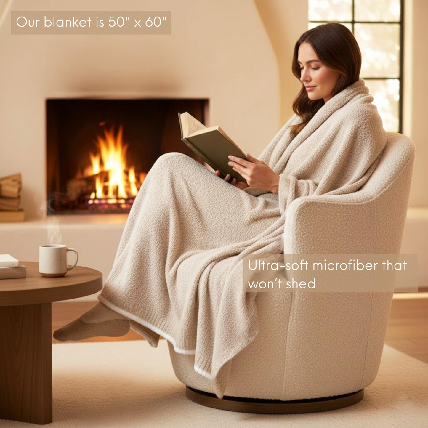 Contrast Trim Sand Stone & White Accent Tip Chic Throw Blanket Couch, Reversible Super Soft Knitted Blankets, Warm Knit Fuzzy Cozy Dreams Plush Lightweight Throws Dupes Sofa Bed 50" x 60"