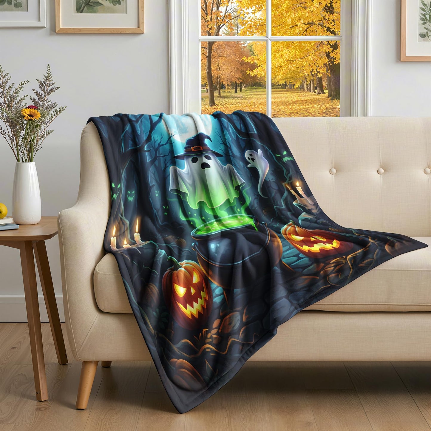 GEDAEUBA Halloween Throw Blanket Soft - Spooky Ghost Pumpkin Fleece Blanket Throw, Soft Cozy Blankets & Throws for Couch, Bed, and Sofa, 50x60 inches