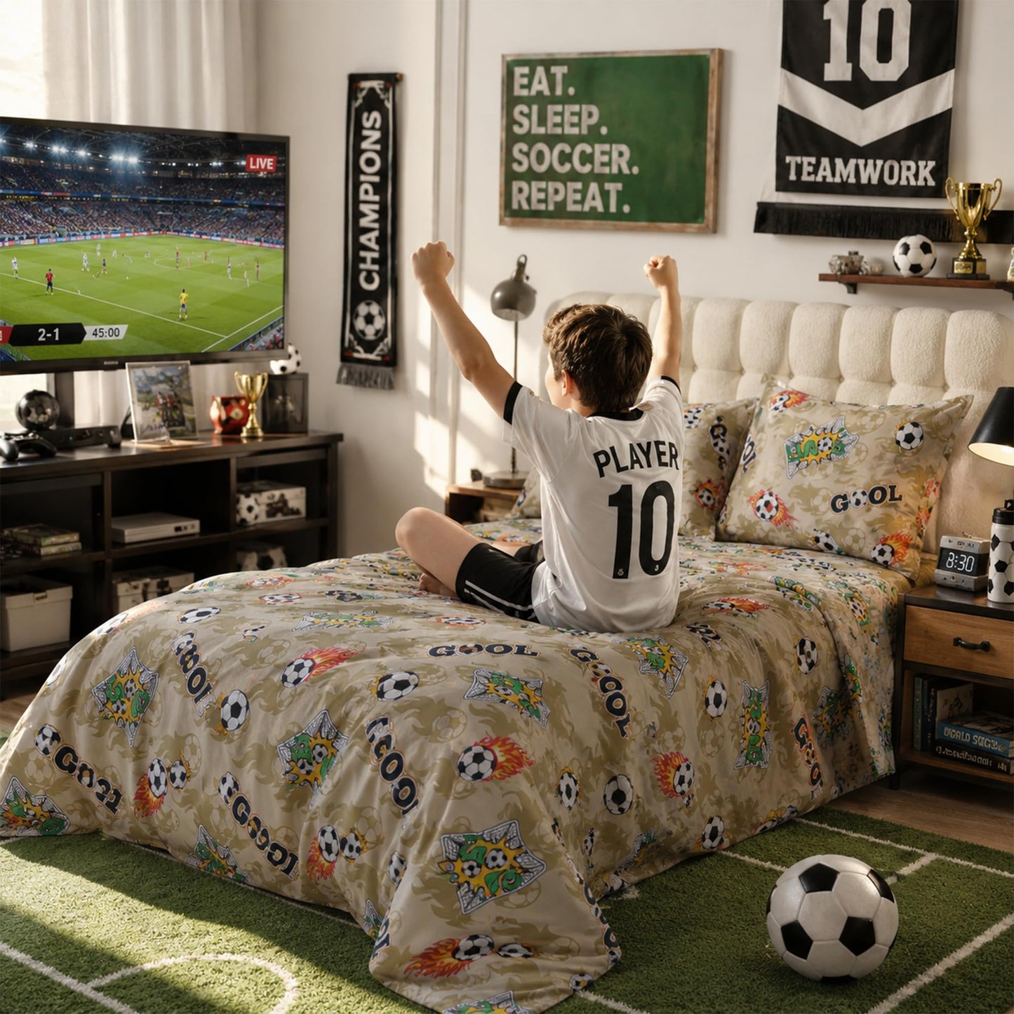 FADFAY 100% Cotton Sheets Set King, Soft Breathable Soccerr Bedding Set, Sage Green
