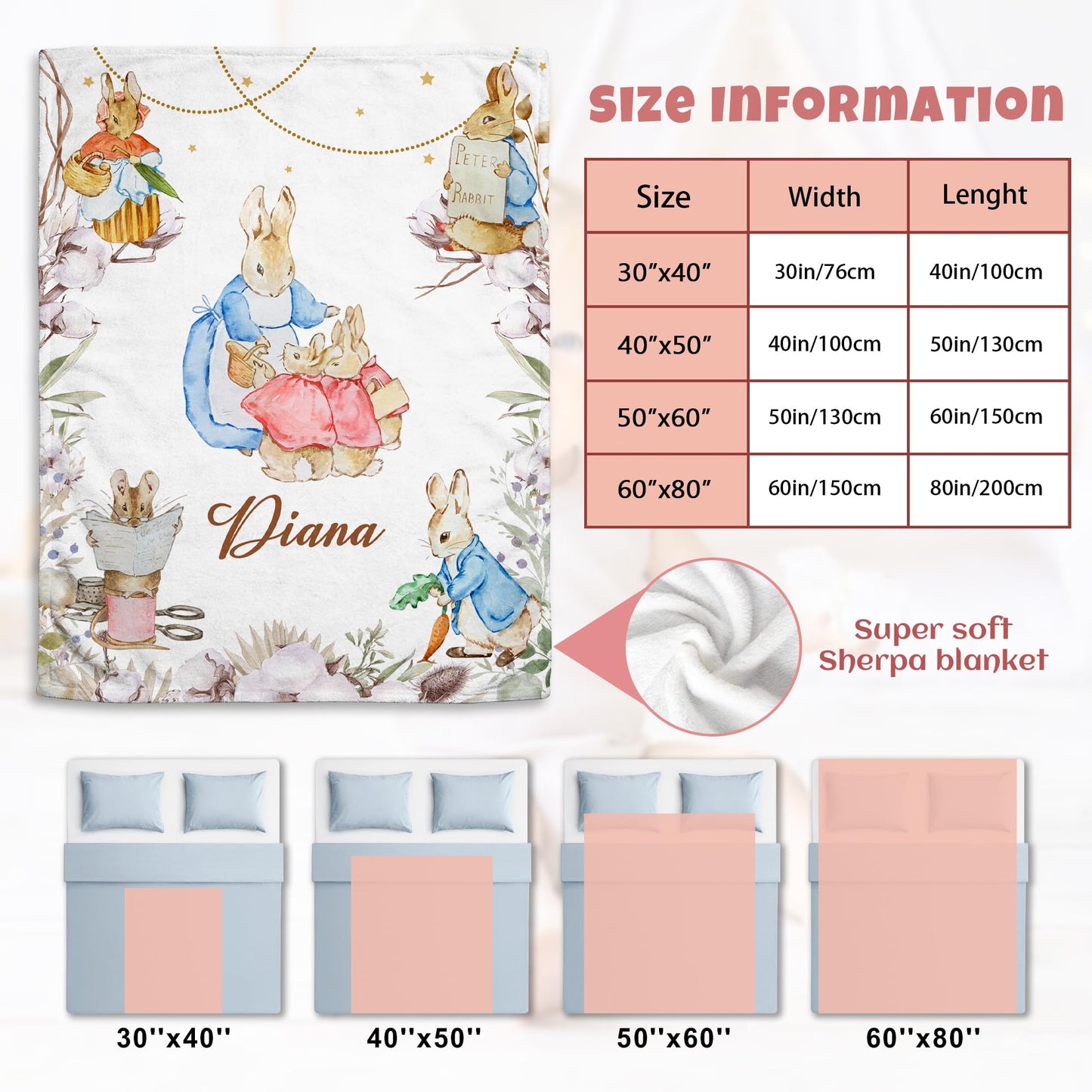Lcyawer Personalized Blanket with Name, Customized Easter Birthday Gifts for Baby, Flannel Throw Blankets for Boys Girls, Personalized Baby Gifts for Infant Newborn Shower, Printed in USA