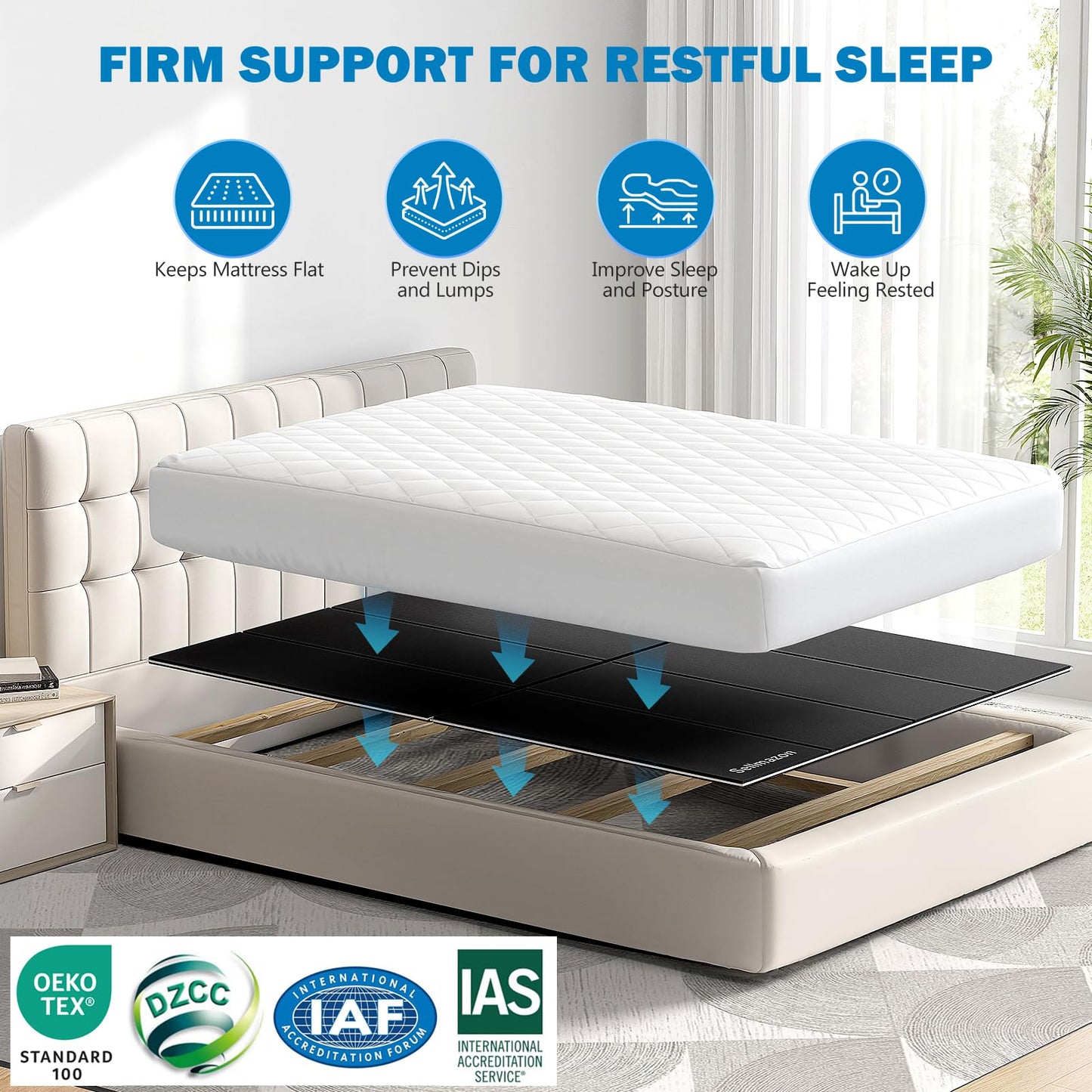Sellmazon Bunkie Board Full Size (54x75''), Heavy Duty Bed Boards for Slatted Bed Frame, Under Mattress Support Board to Stop Sagging, Breathable, Noise Minimizing, Moisture Resistant, Black
