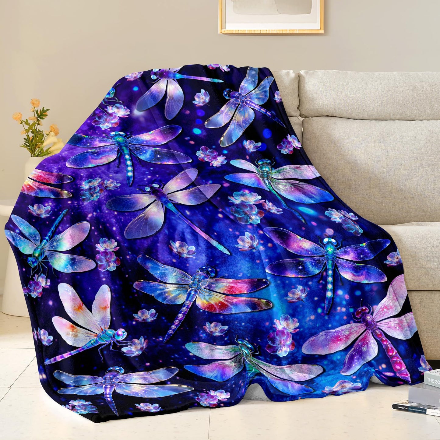 Dragonfly Blanket Gifts for Women Girls Soft Flannel Dragonfly Throw Blanket Merch Stuff Decor for Dragon Fly Lovers 50"X 40"