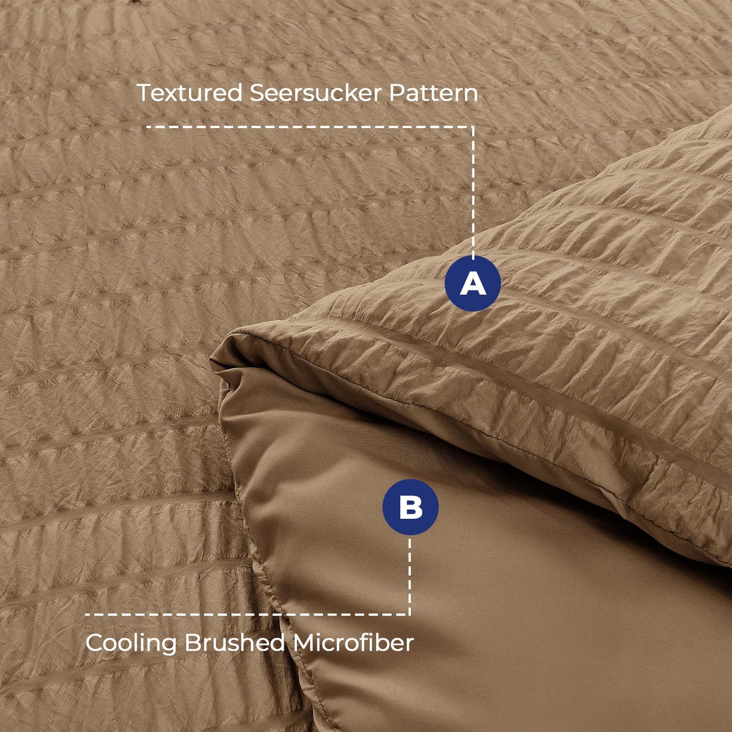 HYMOKEGE Brown Full Size Comforter Sets Seersucker 7 Pieces, All Season Luxury Bed in a Bag for Bedroom, Bedding Set with Comforter, Sheets, Pillowcases & Shams