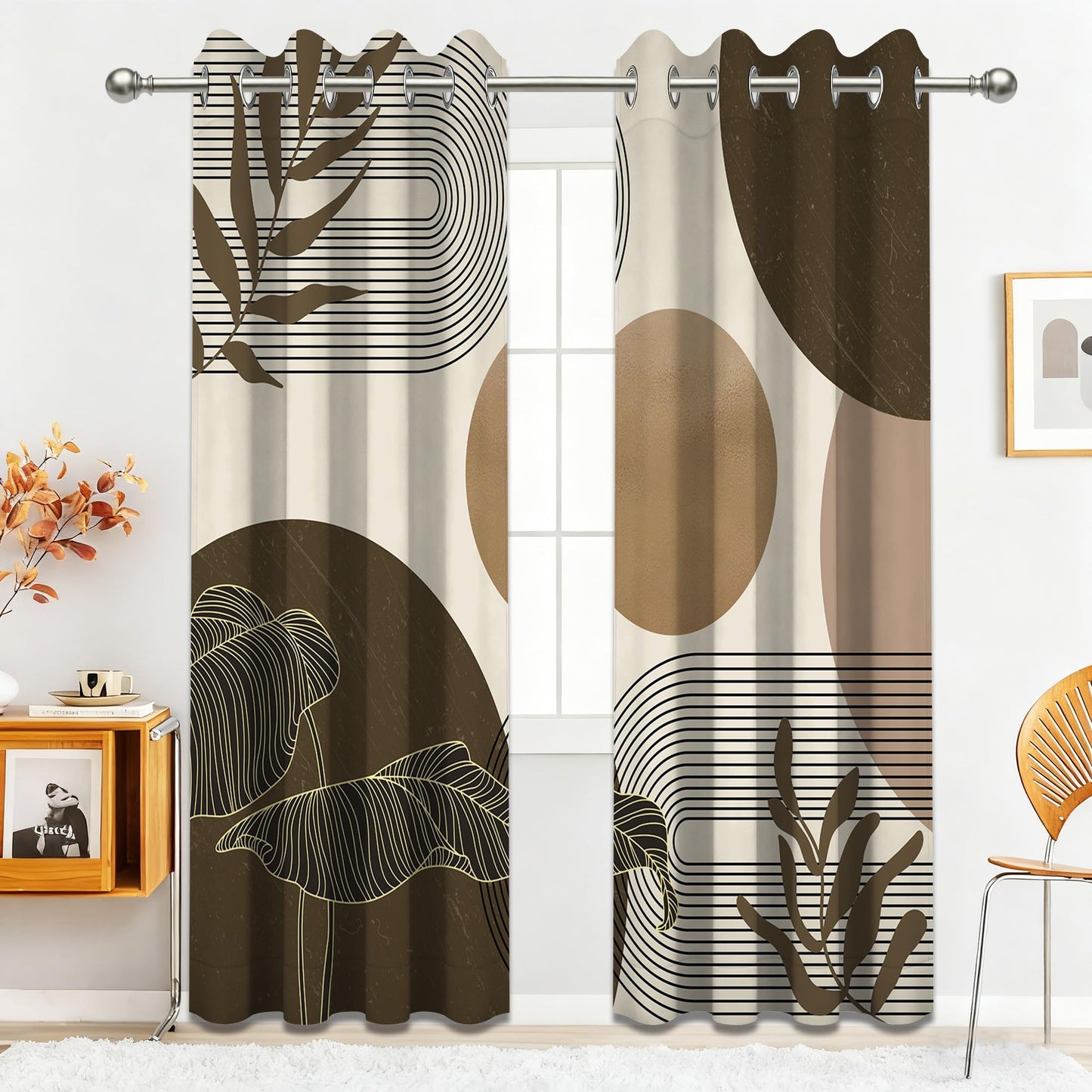 Keeuy Brown and Beige Blackout Curtains, 52x84 inch, 2 Panels