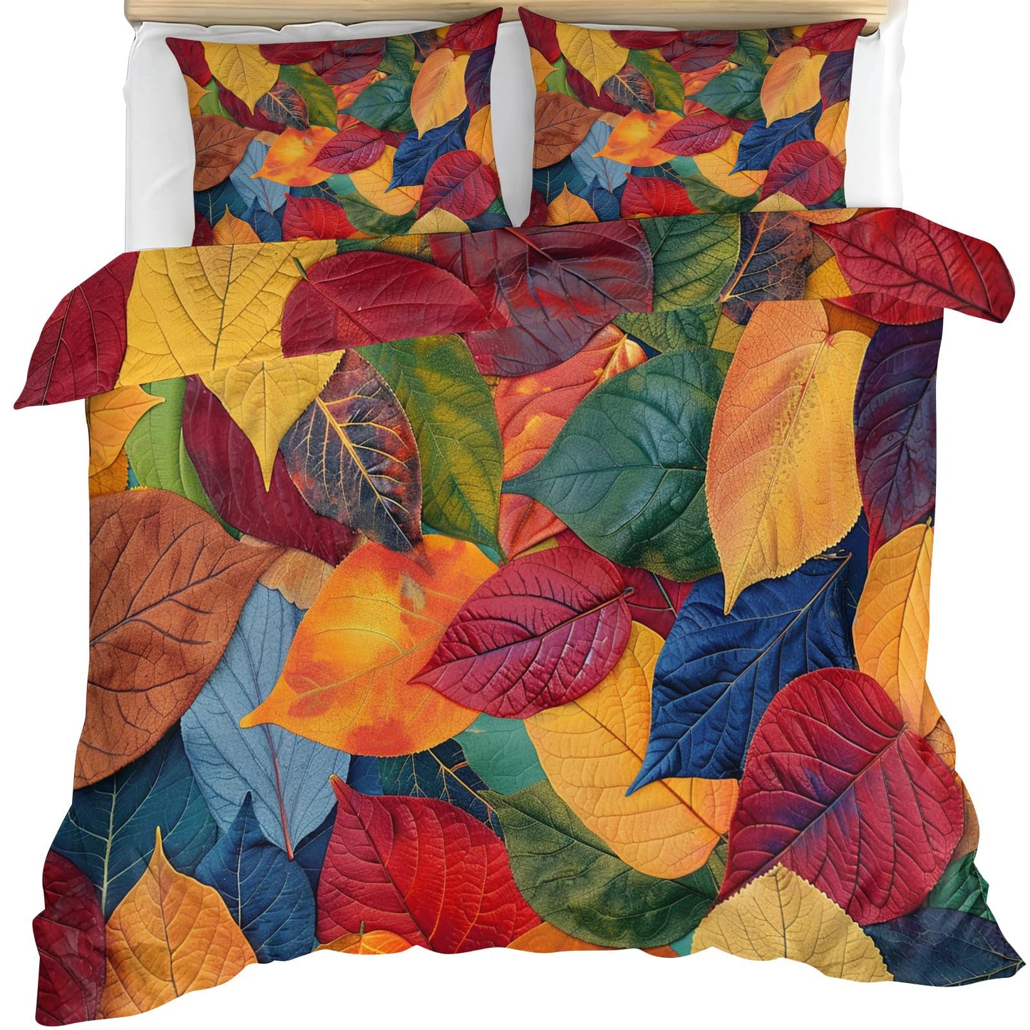 ZAMODE Autumn Leaf Duvet Cover Oversized King Size, Multicolor Fallen Leaves Comforter Cover 120" x 98", Fall Leaves Bedding Set with 2 Pillowcases