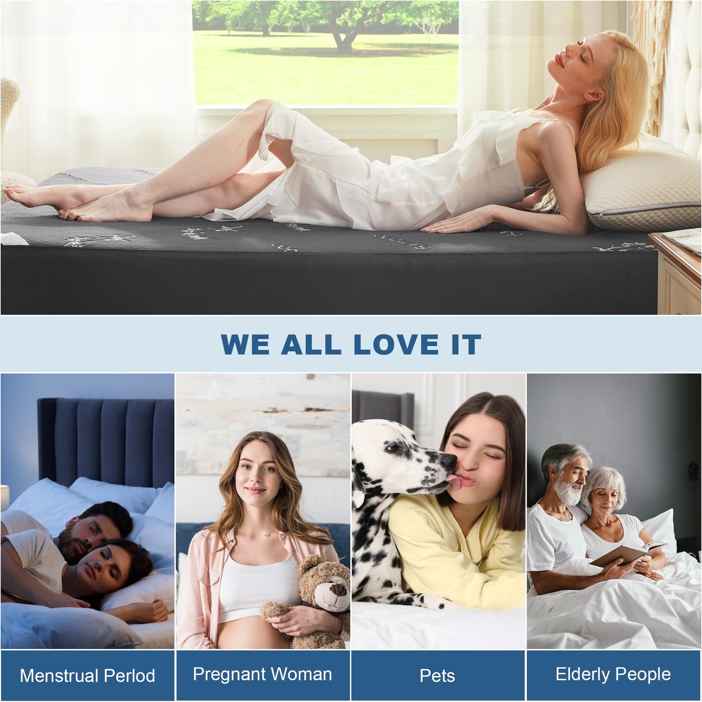 BEDLORE Full Size Waterproof Mattress Protector Viscose Derived from Bamboo, Soft Mattress Cover Fitted with Deep Pocket 6"-15", Breathable Noiseless Mattress Pad, Machine Washable(Gray)