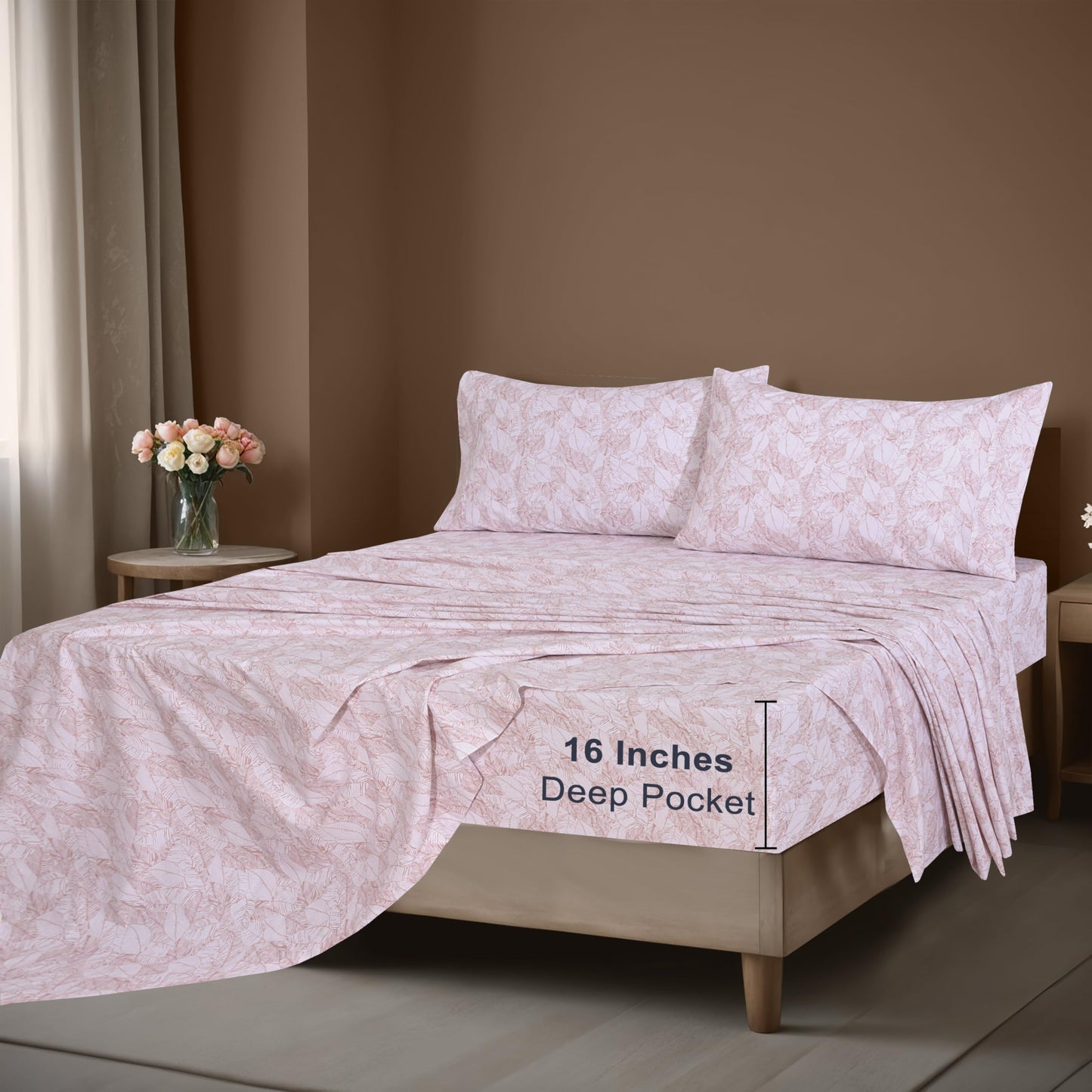 ZOYER 100% Cotton Sheets – Full Size Percale Bedding, Cooling & Breathable, Durable with a Crisp, Soft & Comfortable Feel, 16" Deep Pocket, 4-Piece Set, Negative Print