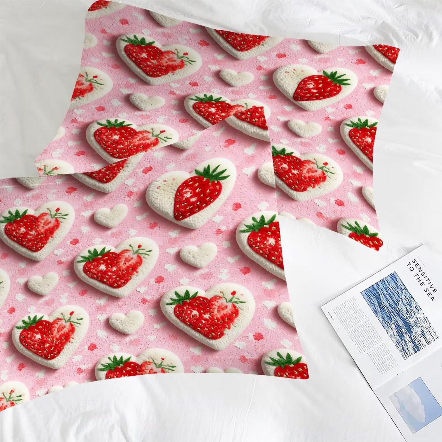 DJNEAR Strawberry Heart Comforter Set Twin Size Pink Heart Bedding Sets for Girls Kids Teens Adults Women Bedroom 3D Plush Cute Quilt Room Decor 1 Comforter 1 Pillowcase