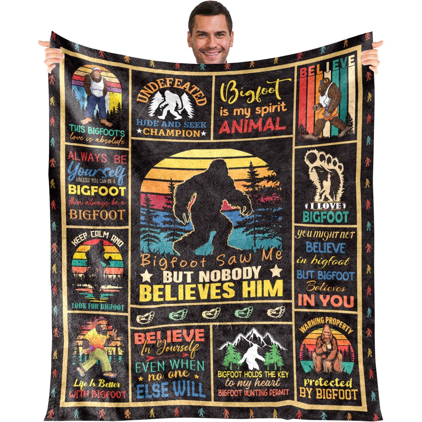 Wxiben Bigfoot Throw Blanket Gifts - Big Foot Sasquatch Gifts for Men Women Bigfoot Lovers Outdoor Camper Hide and Seek Gift Big Foot Blanket Funny Idea for Couch Bed Sofa Living Room 60x50