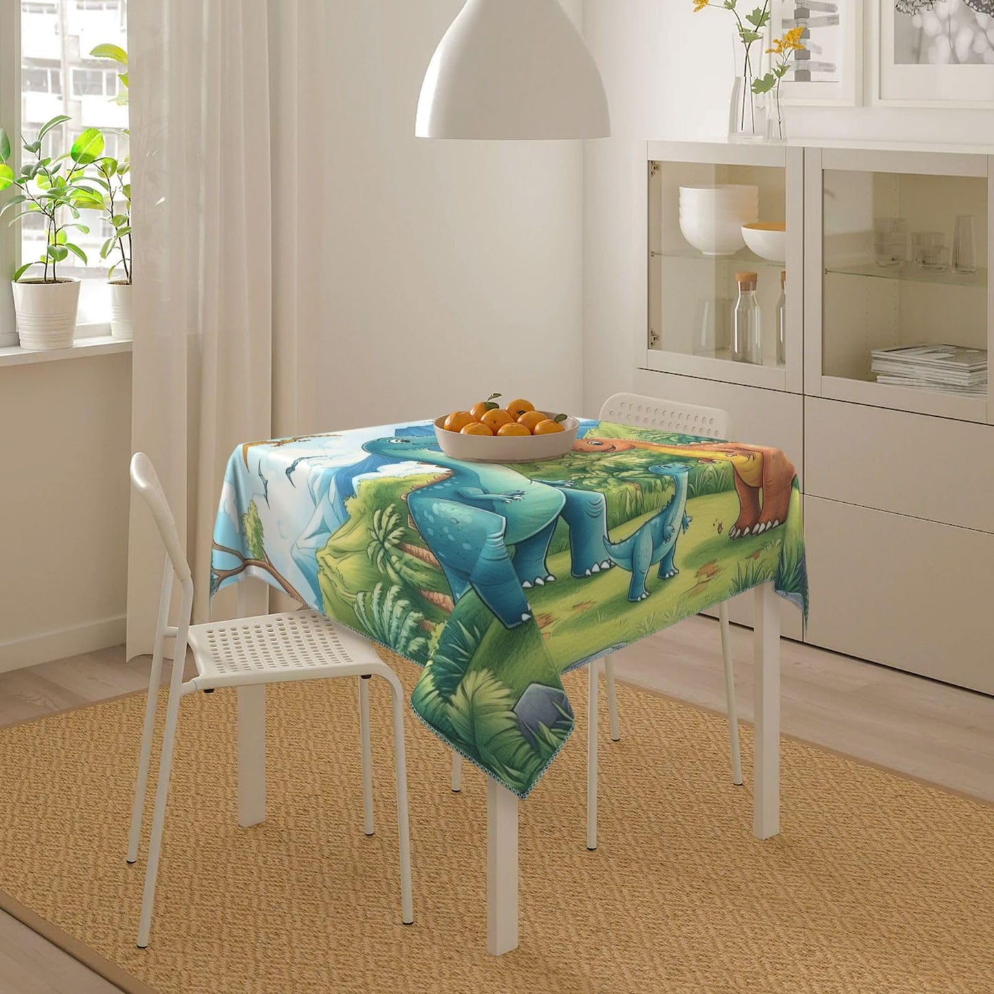 Entemne Square Table Cloth 55x55 Inch Jungle Cartoon Dinosaurs Tablecloth Washable Soft Wrinkle Free Dust Proof Card Table Cover for Tea Party Picnic Kitchen Dining Decor