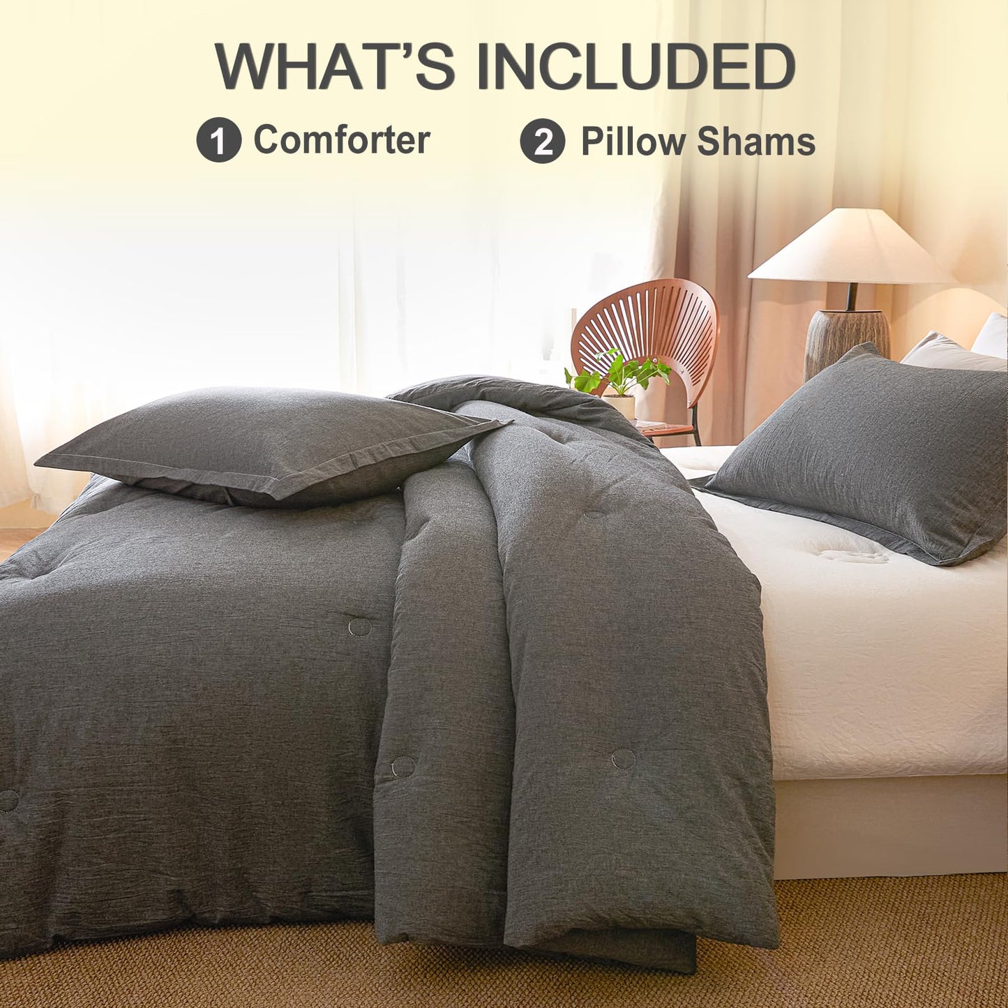 hadamick 100% Cotton Comforter Set Full Size – Reversible Yarn-Dyed Design, Soft Washed Cotton on Both Sides, Lightweight All-Season Bedding, Machine Washable(Black Grey, 80”x90”)